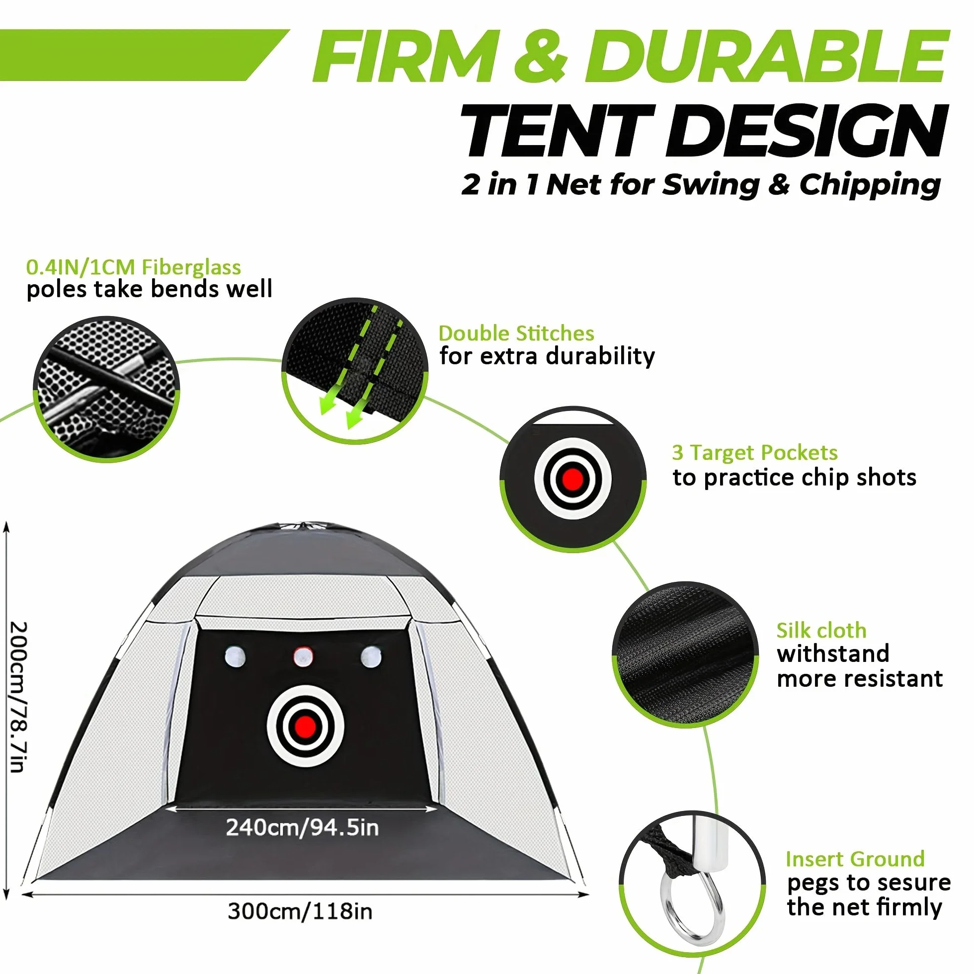 Red de entrenamiento de golf con colchoneta, para interior y exterior, incluye bolsa de transporte