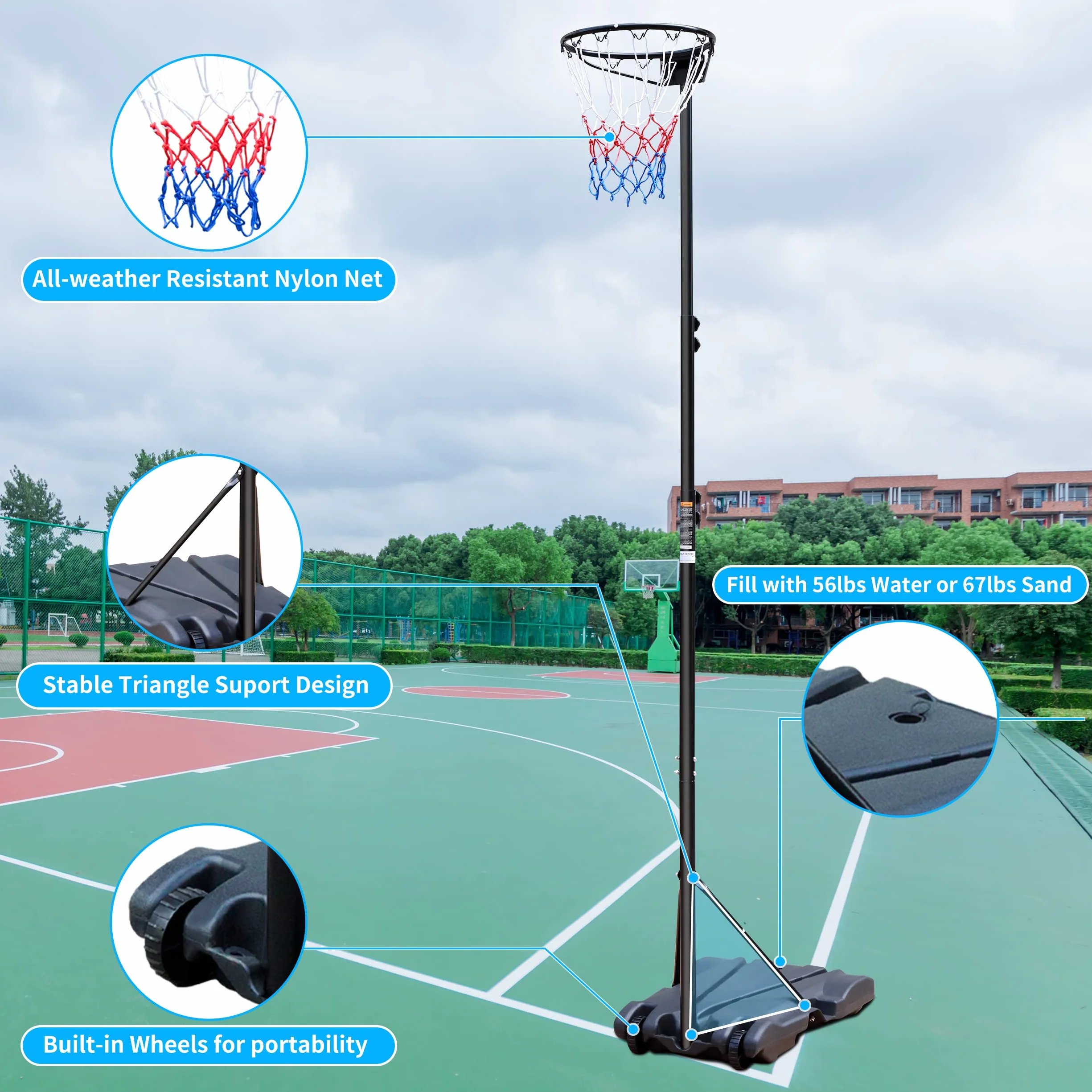 HIONRE 10 ft Profesional Ajustable Poste Netball Aro y Stands al Aire Libre