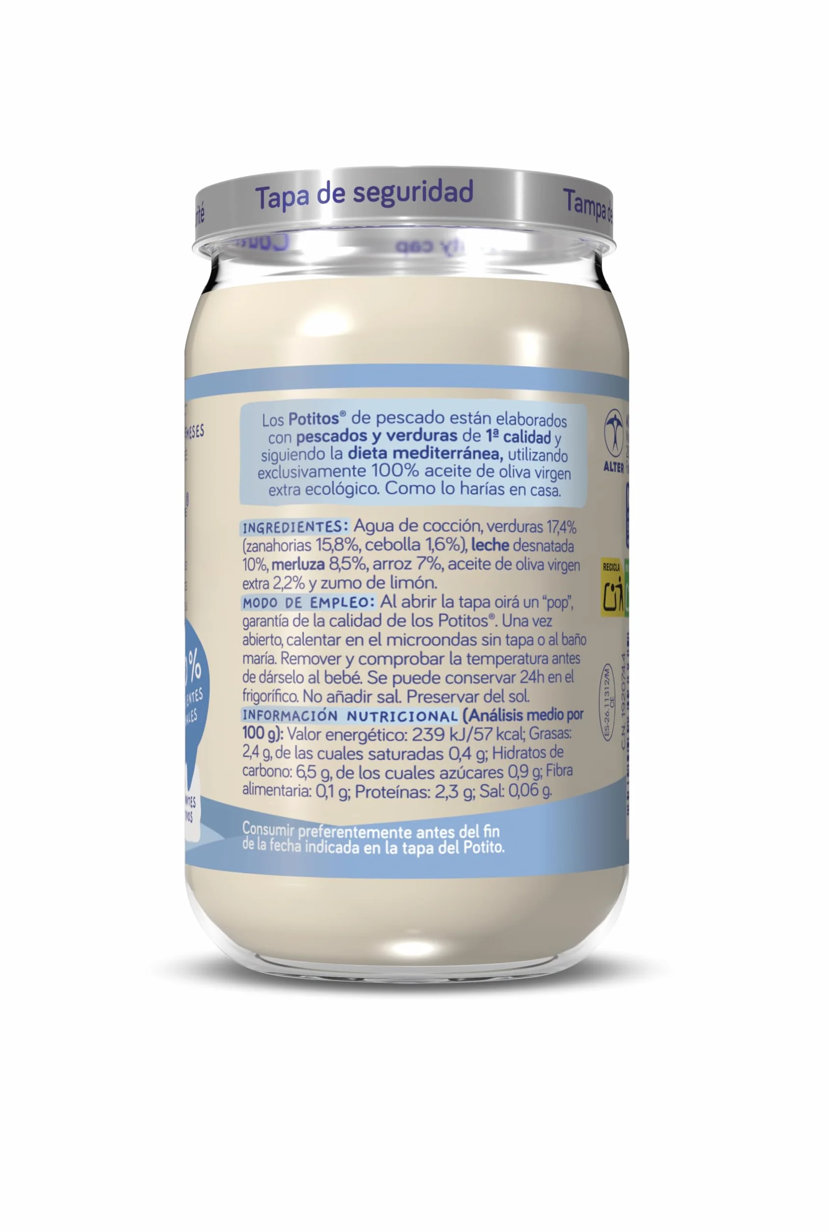 Nutribén Potitos Suprema De Merluza con Arroz, Desde los 6 Meses, Pack 6 x 235 gr