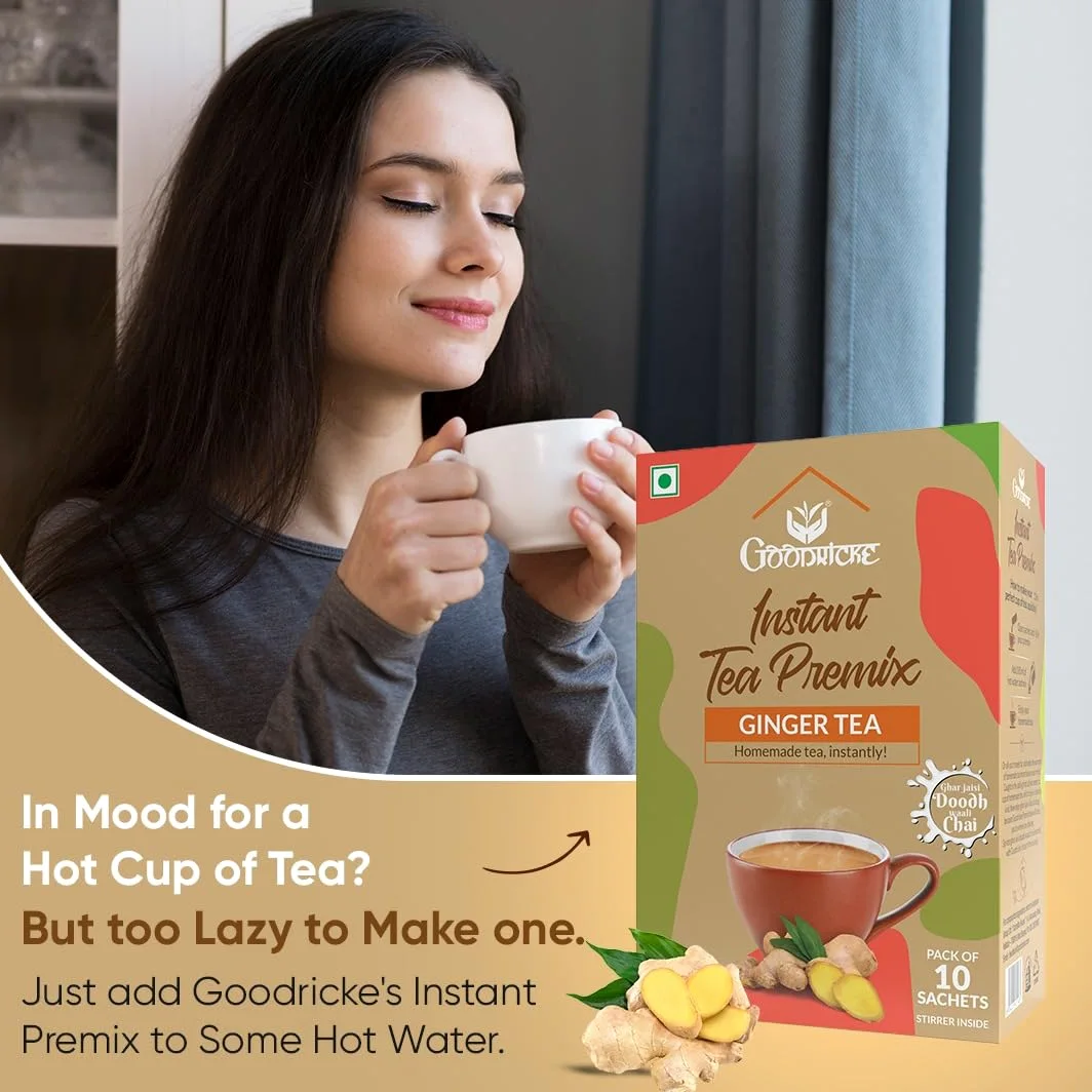 Goodricke Instant Tea Premix - Té de jengibre (2 x 10 bolsitas) | Adrak Chai | Bolsitas de té instantáneo premix de jengibre