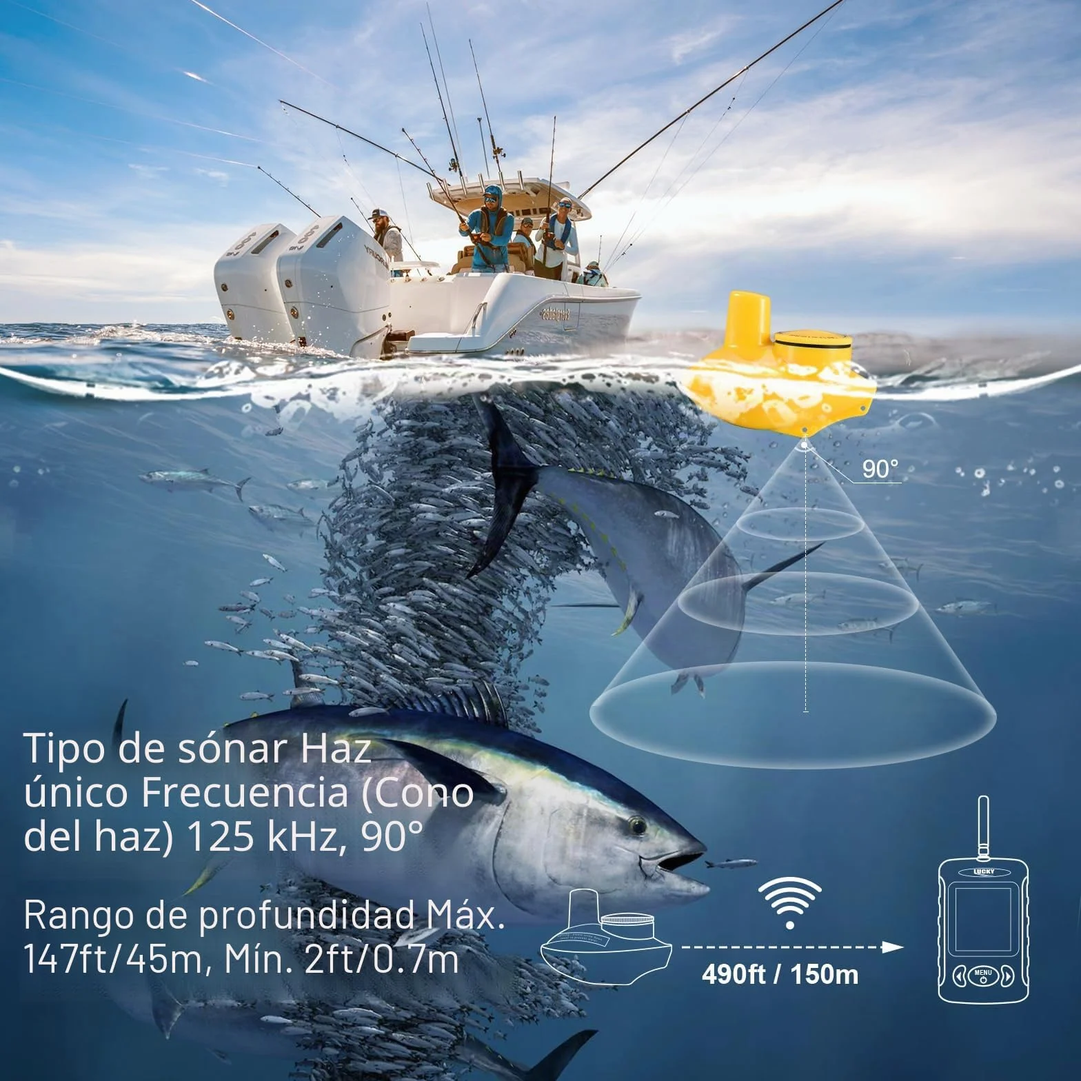 LUCKY Sonda de Pesca Inalámbrica con Indicador de Profundidad y Pantalla LCD FFW718