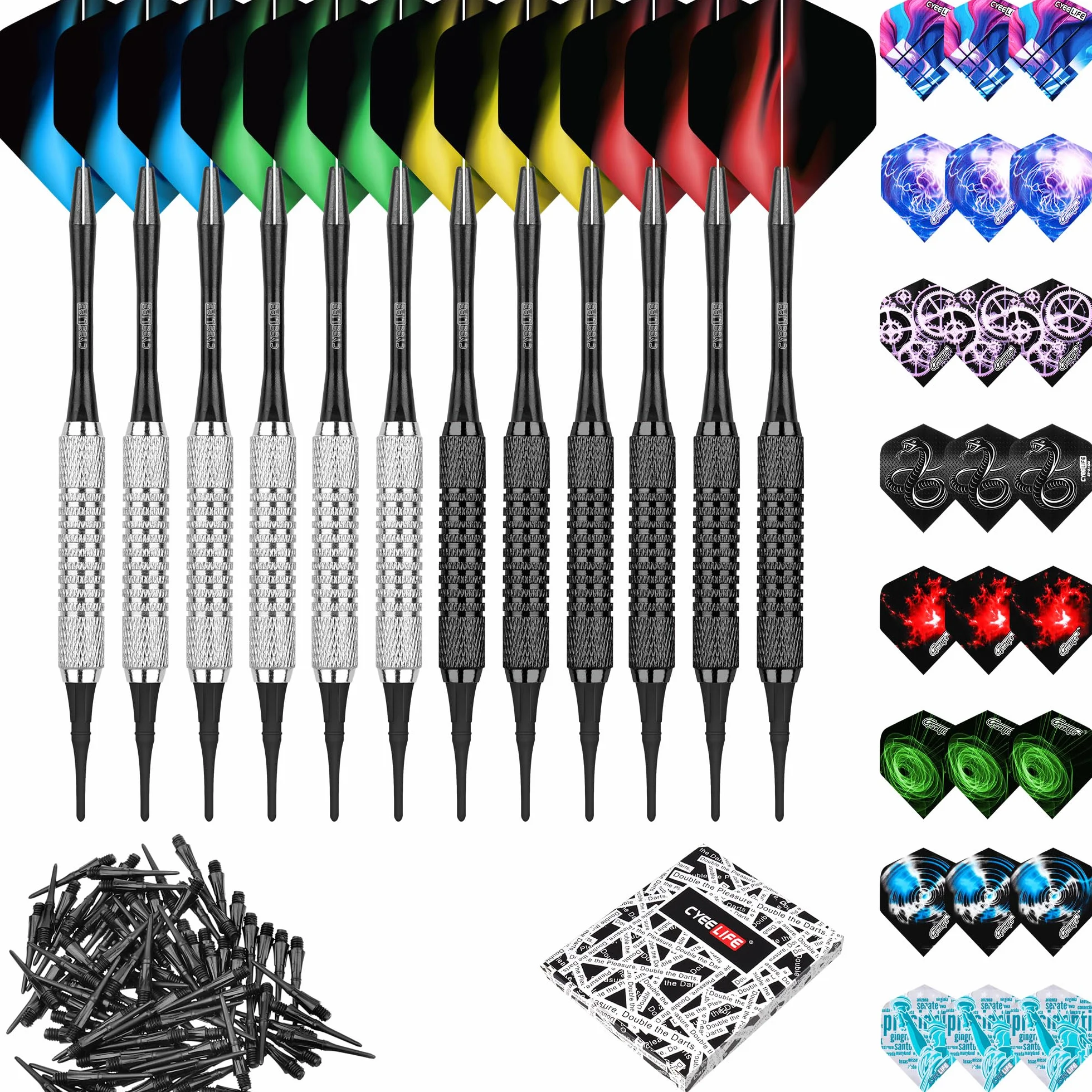CyeeLife 12 Dardos Punta de Plastico, Ejes, Plumas con Herramienta Dardos