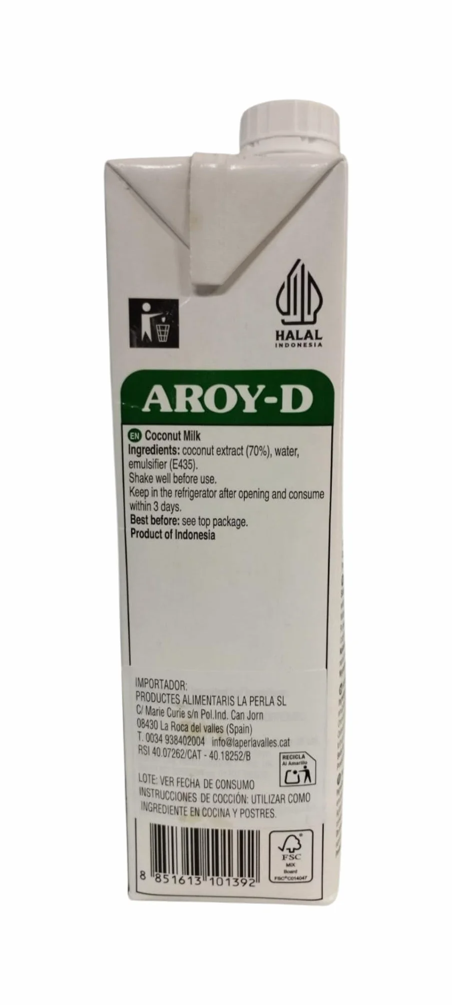 LECHE DE COCO - AROY-D - COCONUT MILK - 1 LITRO