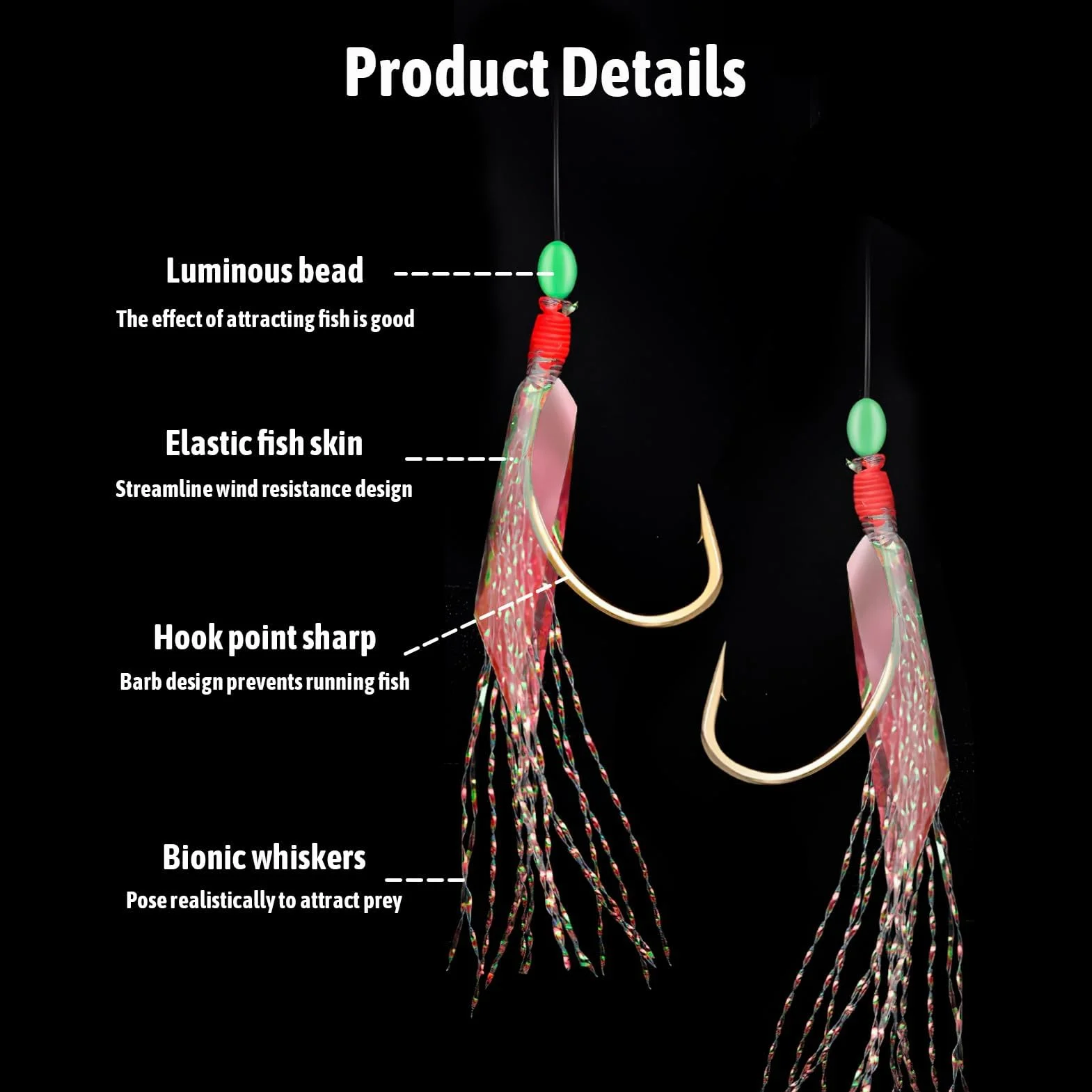 Set de 30 Aparejos de Plumas de Caballa con Ganchos, Cuentas Luminosas y Señuelos Biónicos