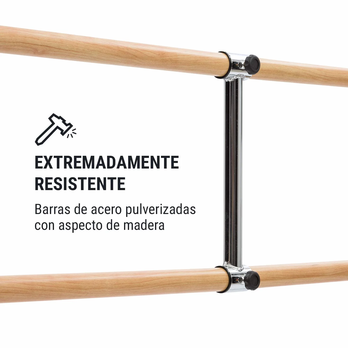 Klarfit Barre Doble de Ballet para Casa, Recubrimiento de Goma Antideslizante, Altura Flexible, Acero con Aspecto de Madera