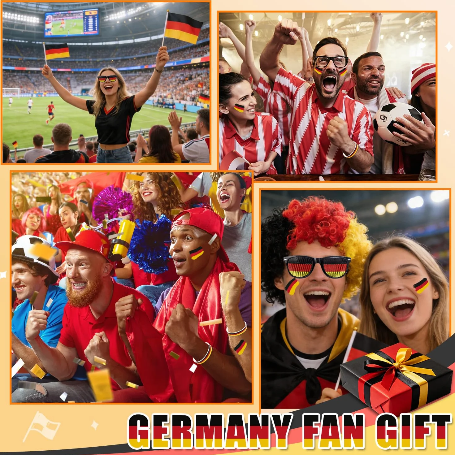 Alemania Decoración Mundial Fútbol 2026 Paquete 8 Artículos Gafas Sol Lápiz Maquillaje Bandera Pulsera Peluca