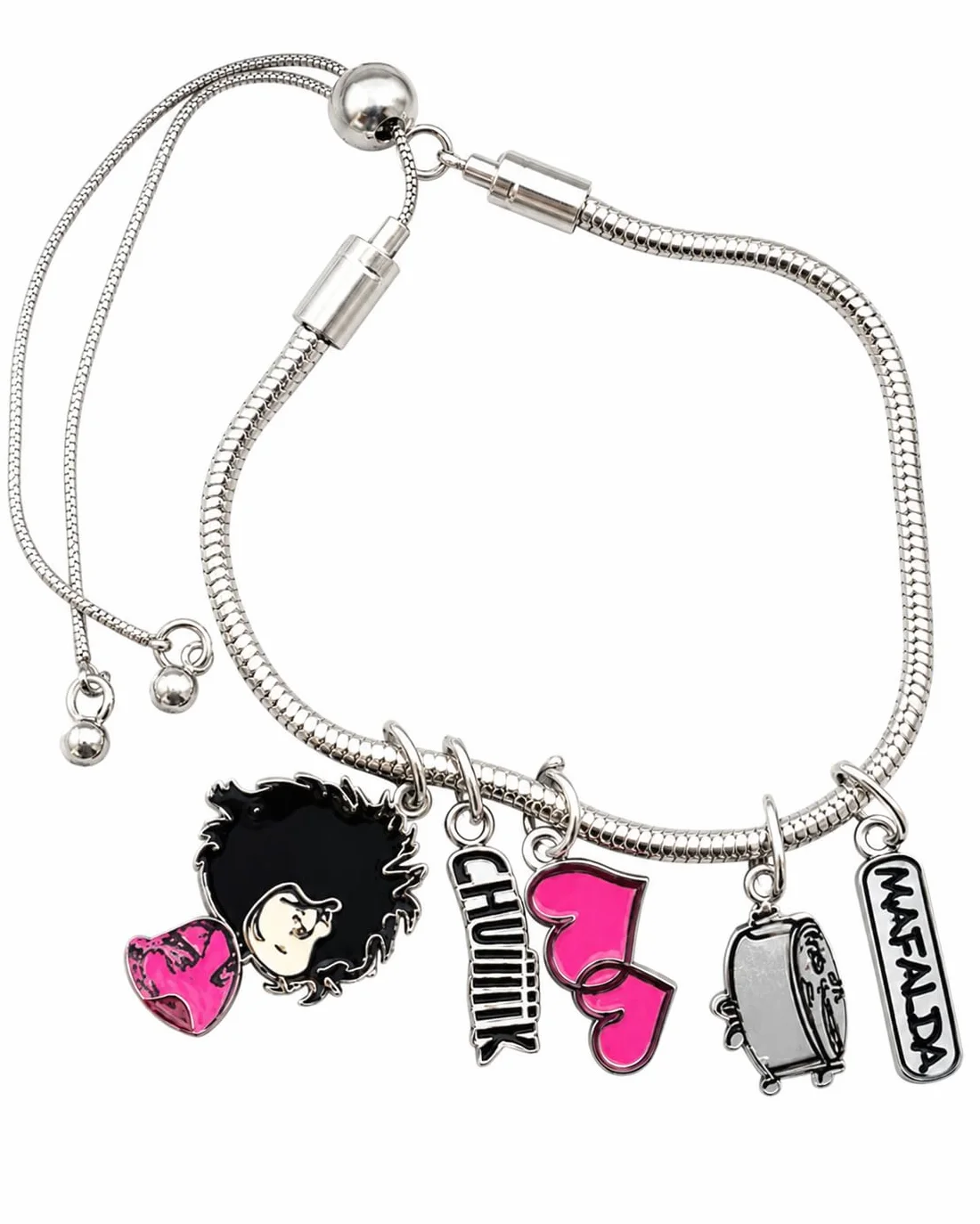 Pulsera con Charms Mafalda Despeinada Licencia Oficial Quino Rosa Acero Inoxidable