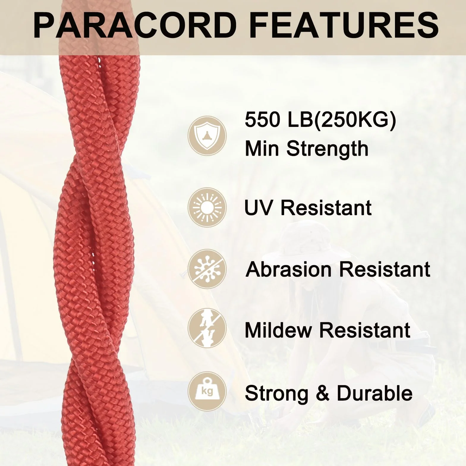 Cuerda de Paracaídas 3 m 4mm Nylon 7 Hebras Rojo