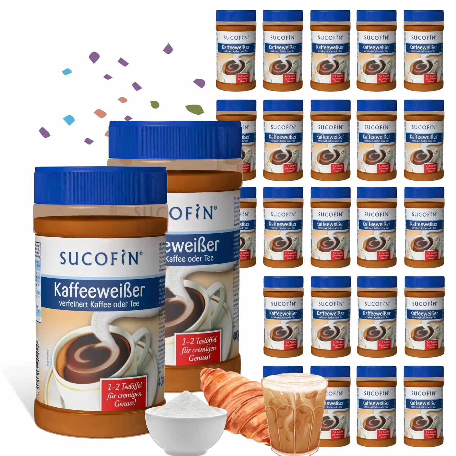 SUCOFIN Blanqueador de café 24 x 400 g fácilmente soluble, ideal para café/té, larga duración, perfecto para gastro, cafetería, oficina, panadería, 24 unidades para un disfrute cremoso