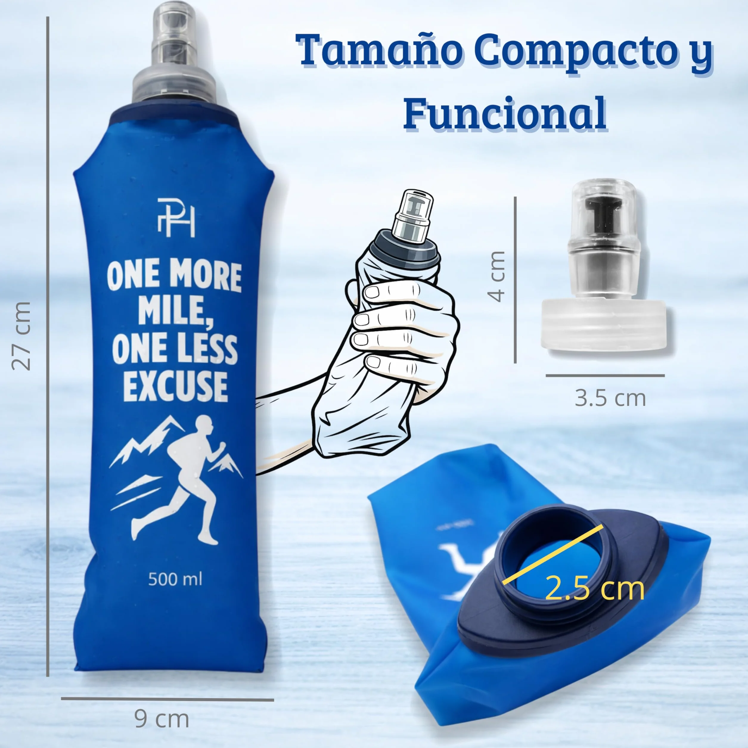 Ph Pro Heat Soft Flask 2 Botellas Plegables de Agua para Running 500ml Flexible Accesorio Senderismo Trail Running