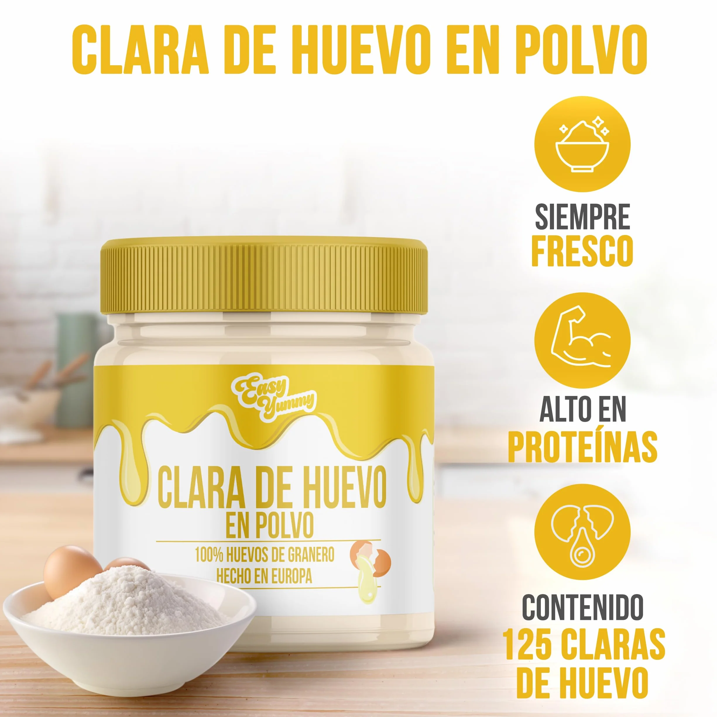 EASY YUMMY - Clara de huevo en polvo para repostería (500 kg), 100% Huevos en polvo