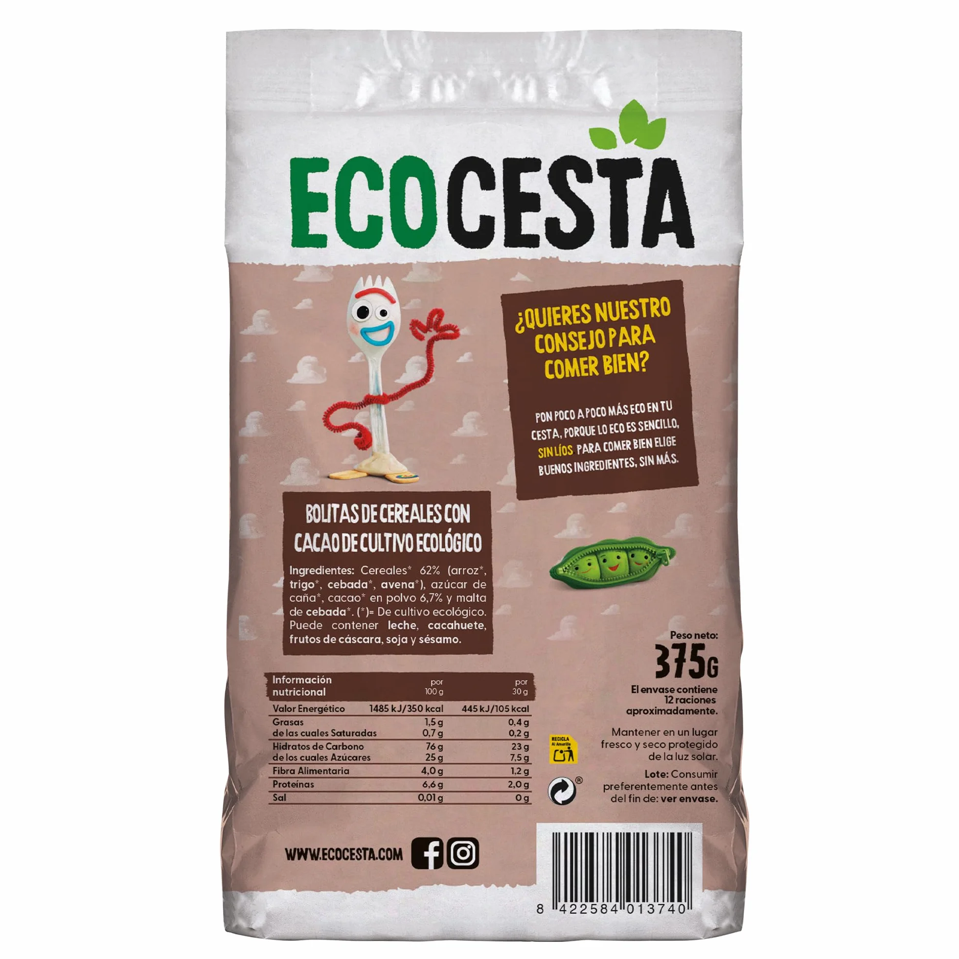 ECOCESTA MEJOR CADA DIA - Choco Bubbles Ecológicas Kids - 375 g - Bolitas de Cereales con Alto Contenido en Carbohidratos - Sin Conservantes ni Colorantes - Aptas para Veganos