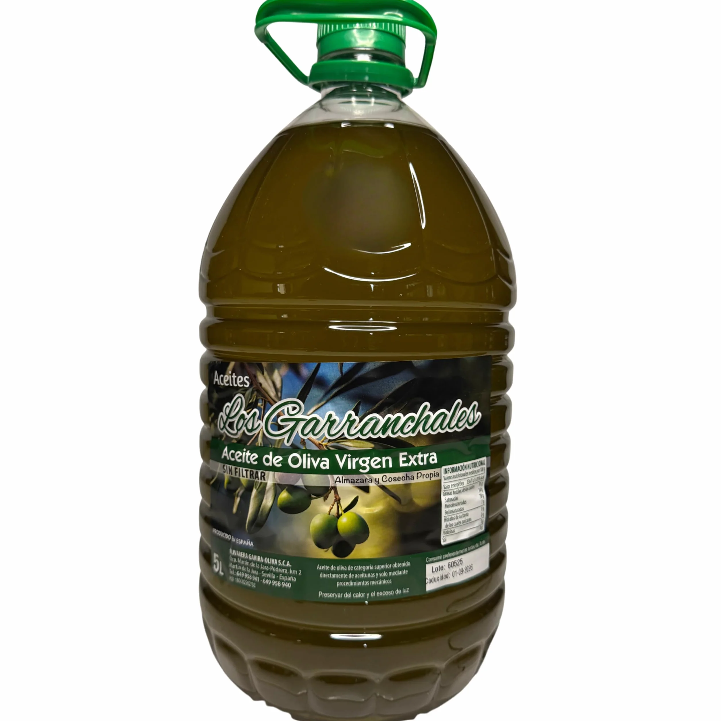 Los Garranchales Aceite de Oliva Virgen Extra Sin Filtrar 5L Categoría Superior Primera Prensada en Frío
