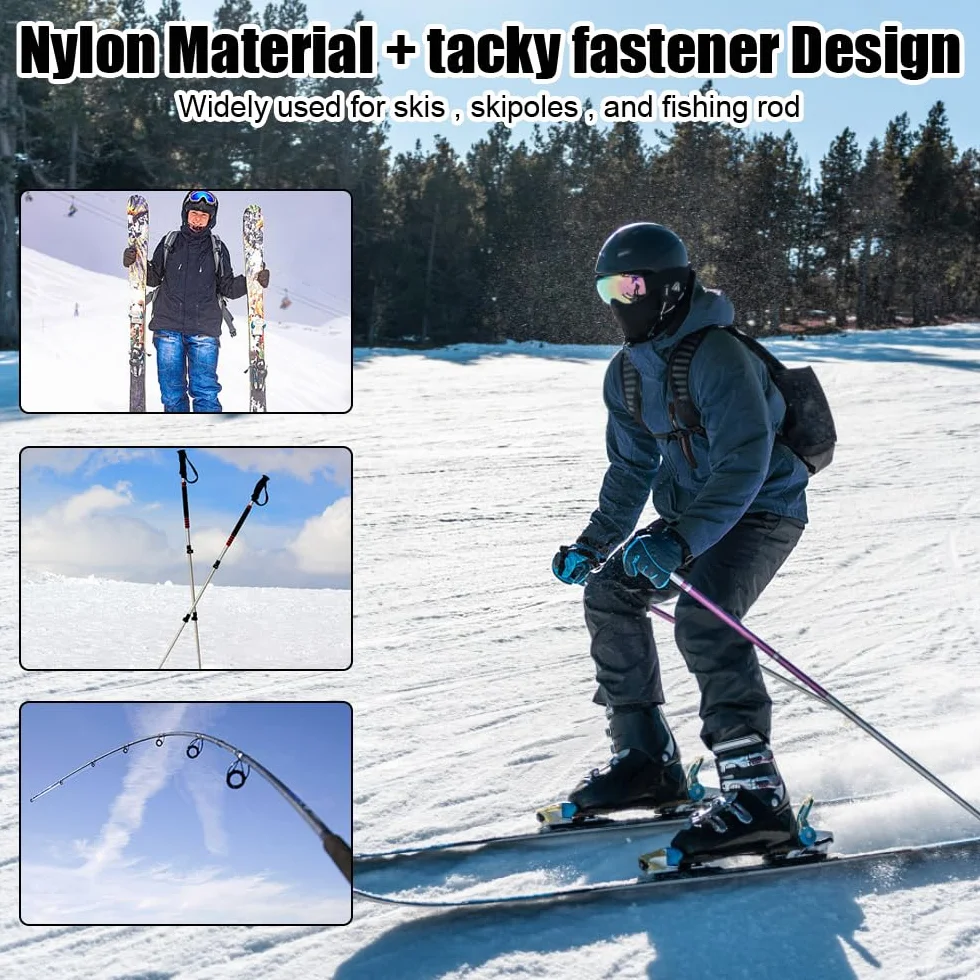 Correas de Esquí Ajustables, 4 Piezas Ski Straps, Bandas de Fijación para Esquís, Snowboard y Bastones