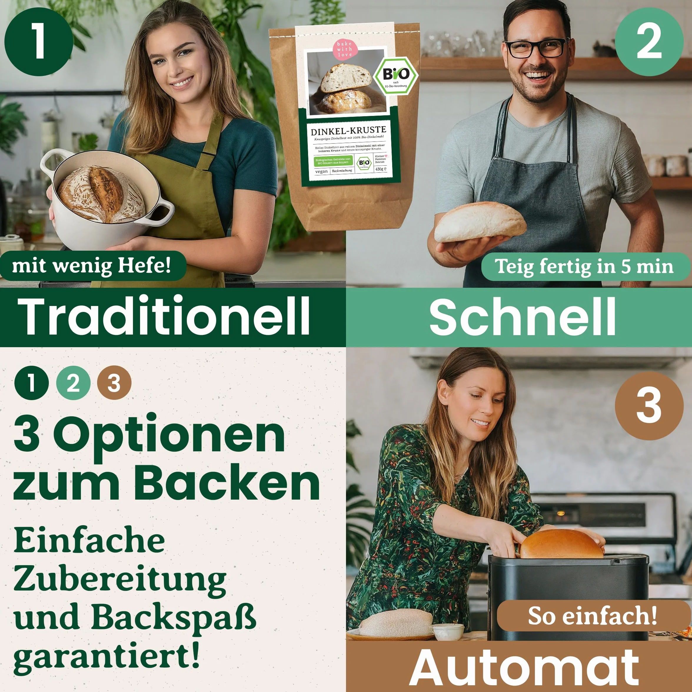 Bake with Love Bio Dinkel Brotbackmischung Dinkel-Kruste - 100% Dinkelmehl ohne Weizen - Brot backen mit Sauerteig - ohne Zusatzstoffe - für Brotbackautomat & Ofen - 1er Pack