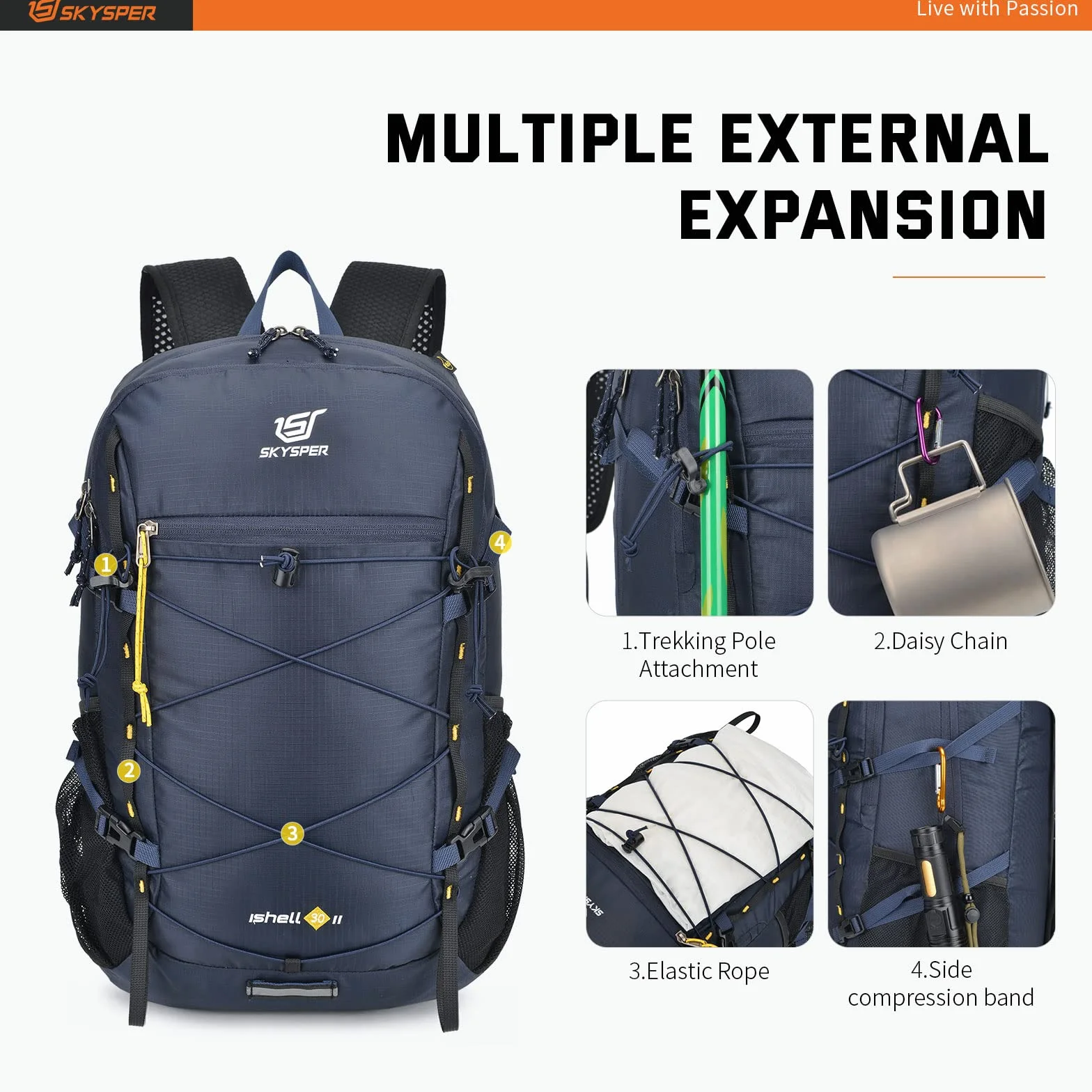 SKYSPER Mochila Plegable Ultraligera 30L de Senderismo Viaje Trekking