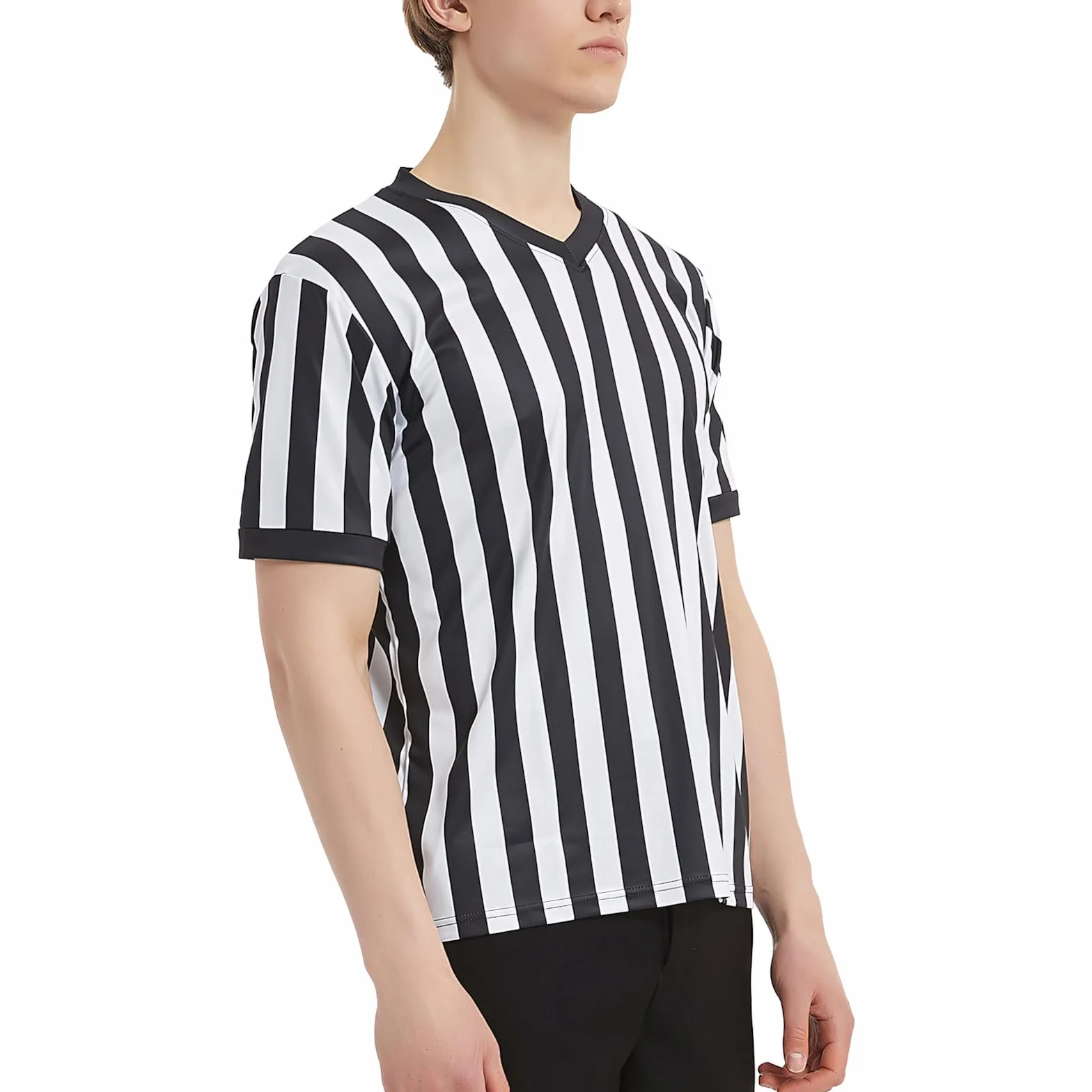 TopTie Camiseta de Árbitro Hombre Cuello de Pico Rayas Clásicas Blanco y Negro