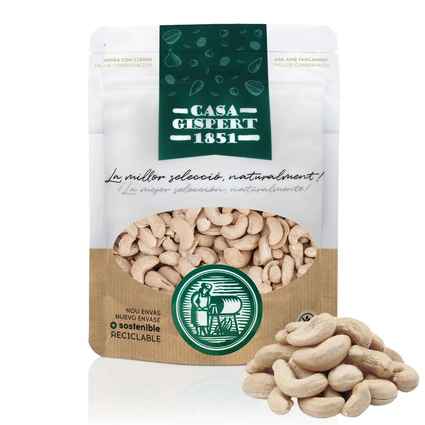 Casa Gispert - Anacardos Frutos Secos - Sin Gluten, Vegano (500g, Crudo)