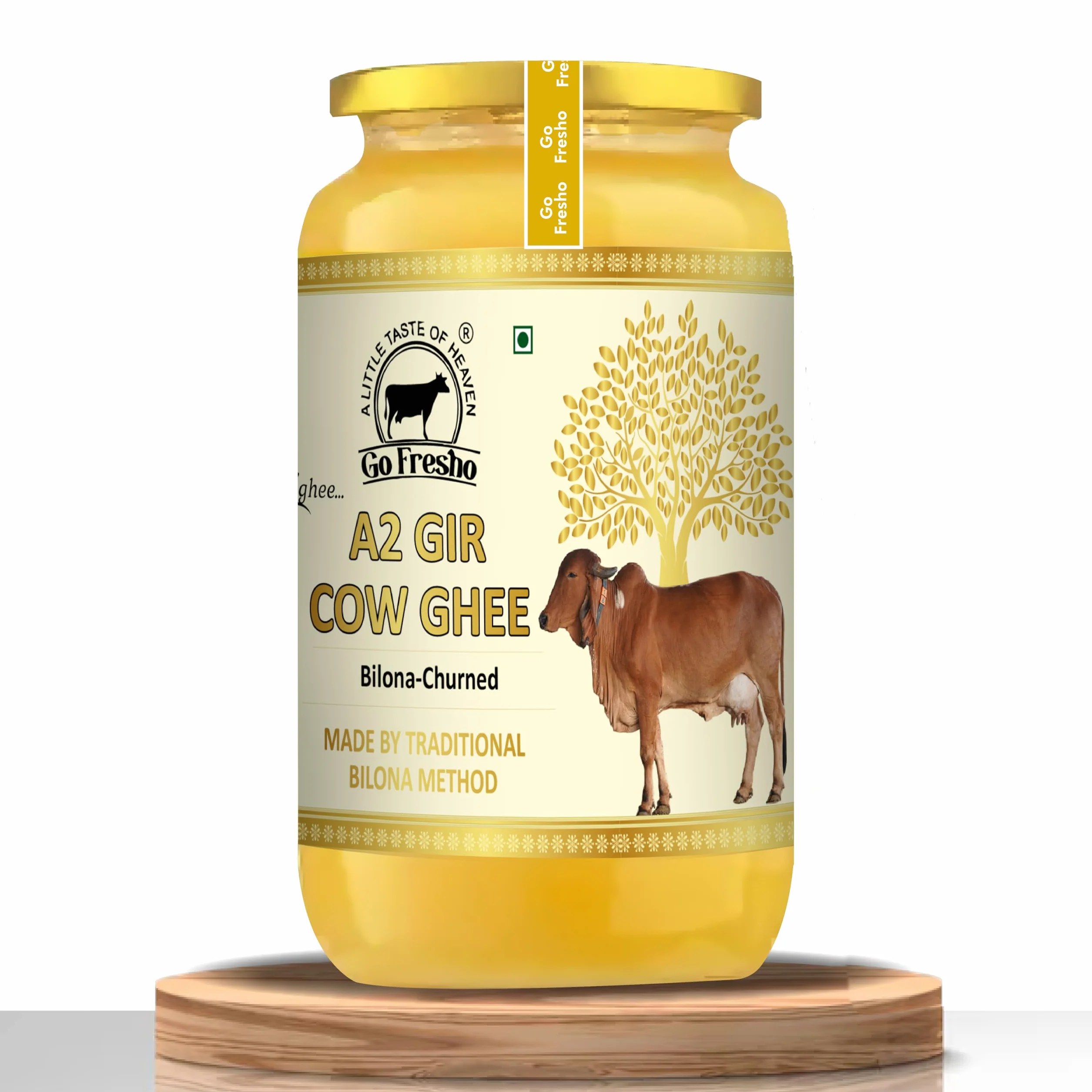 Go Fresho Ghee de vaca Gir A2 | Método Vedic Bilona | Puro, natural y saludable | Botella de vidrio de 1000 ml