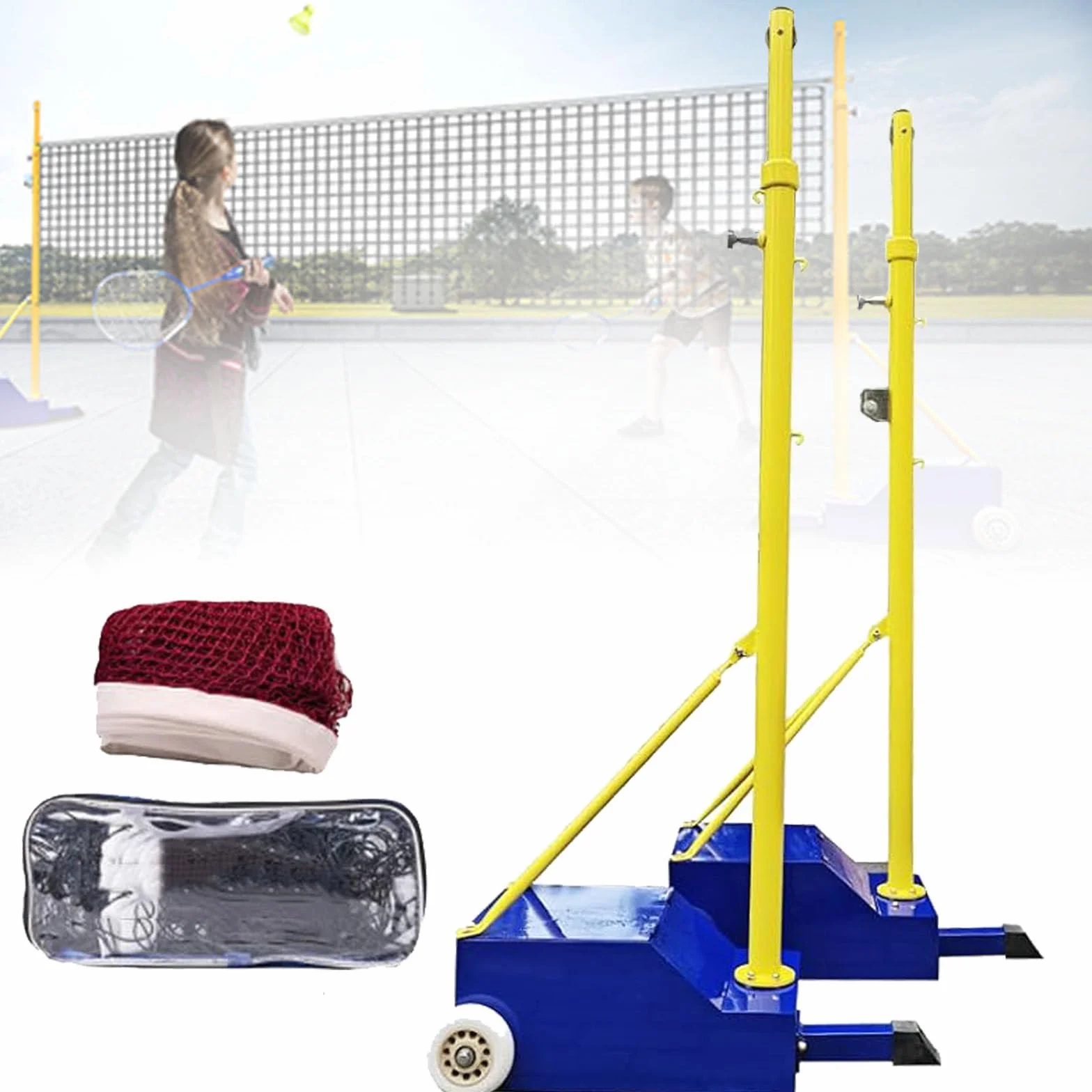 Postes de voleibol portátiles para patio trasero con red y bolsa de almacenamiento