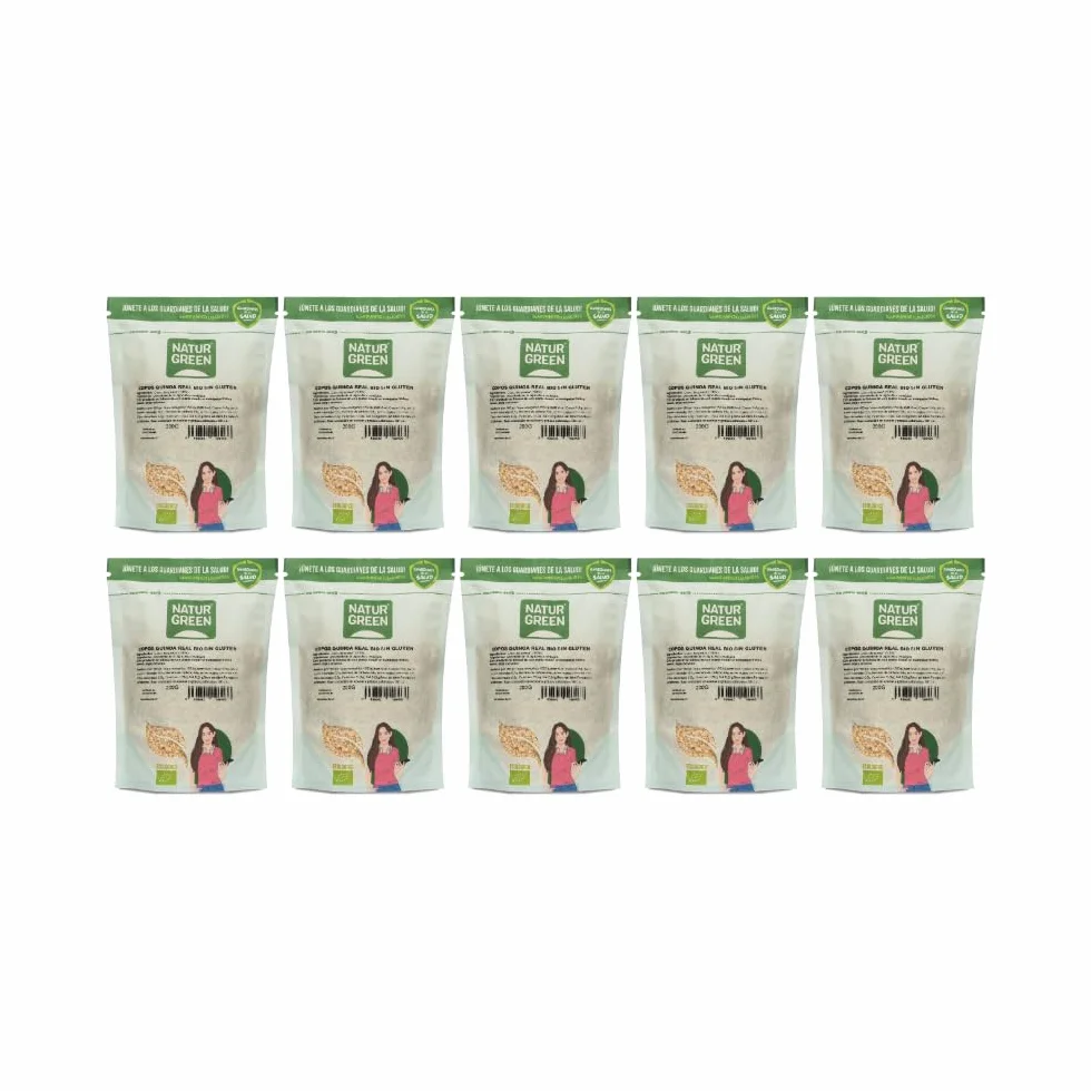 NaturGreen - Copos de Quinoa Real, Granos Quinoa Bio, Sin Gluten, Rica en Poteínas, Vitaminas B, C y E - 200 g