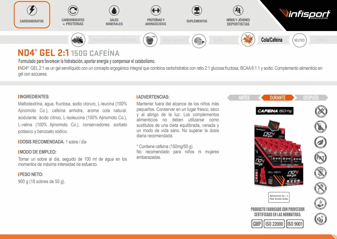 Infisport Nd4 2:1 Gel - 18ud Cola Caffeine