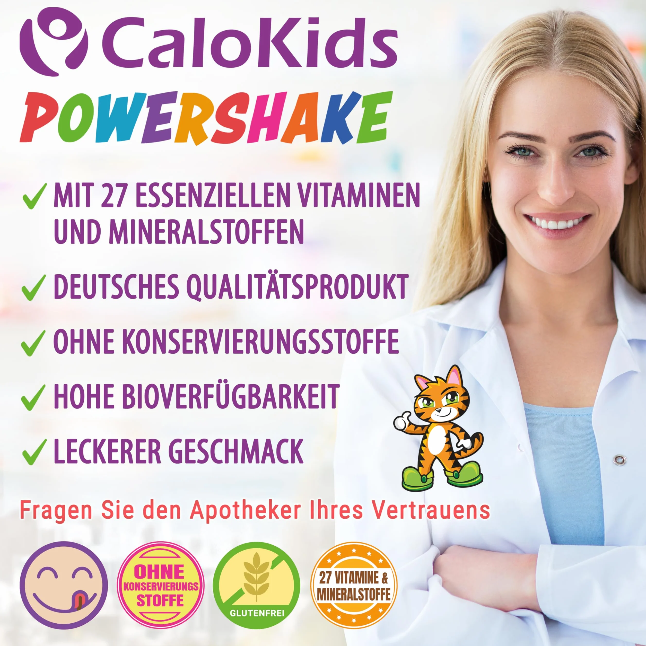 Beber Alimentos Niños Powershake Suplemento Dietético para Niños de 1-12 Años | 27 Vitaminas Minerales y Proteínas para apoyar el Desarrollo del Crecimiento y el Sistema Inmunológico | CaloKids (500 g