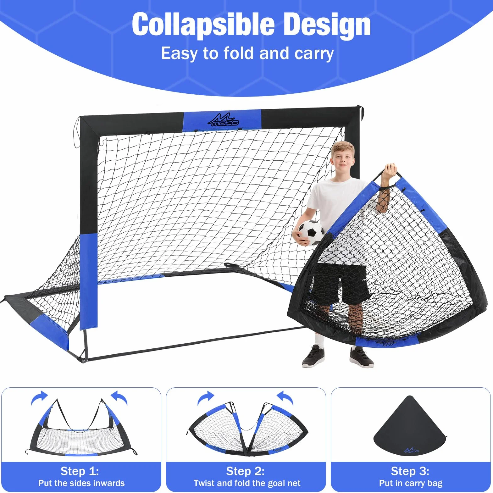MoKo Portería de Fútbol Plegable con Red, Equipo de Entrenamiento Portátil para Niños
