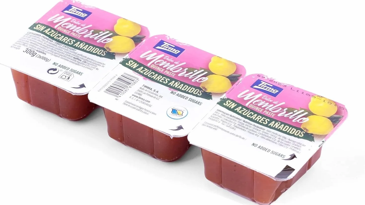 Tirma Dulce de Membrillo | Sin Azúcares Añadidos | Crema de Membrillo de Canarias | Mermelada de Membrillo | Pasta de Membrillo | Sin Gluten | 3 Barquetas, 300g