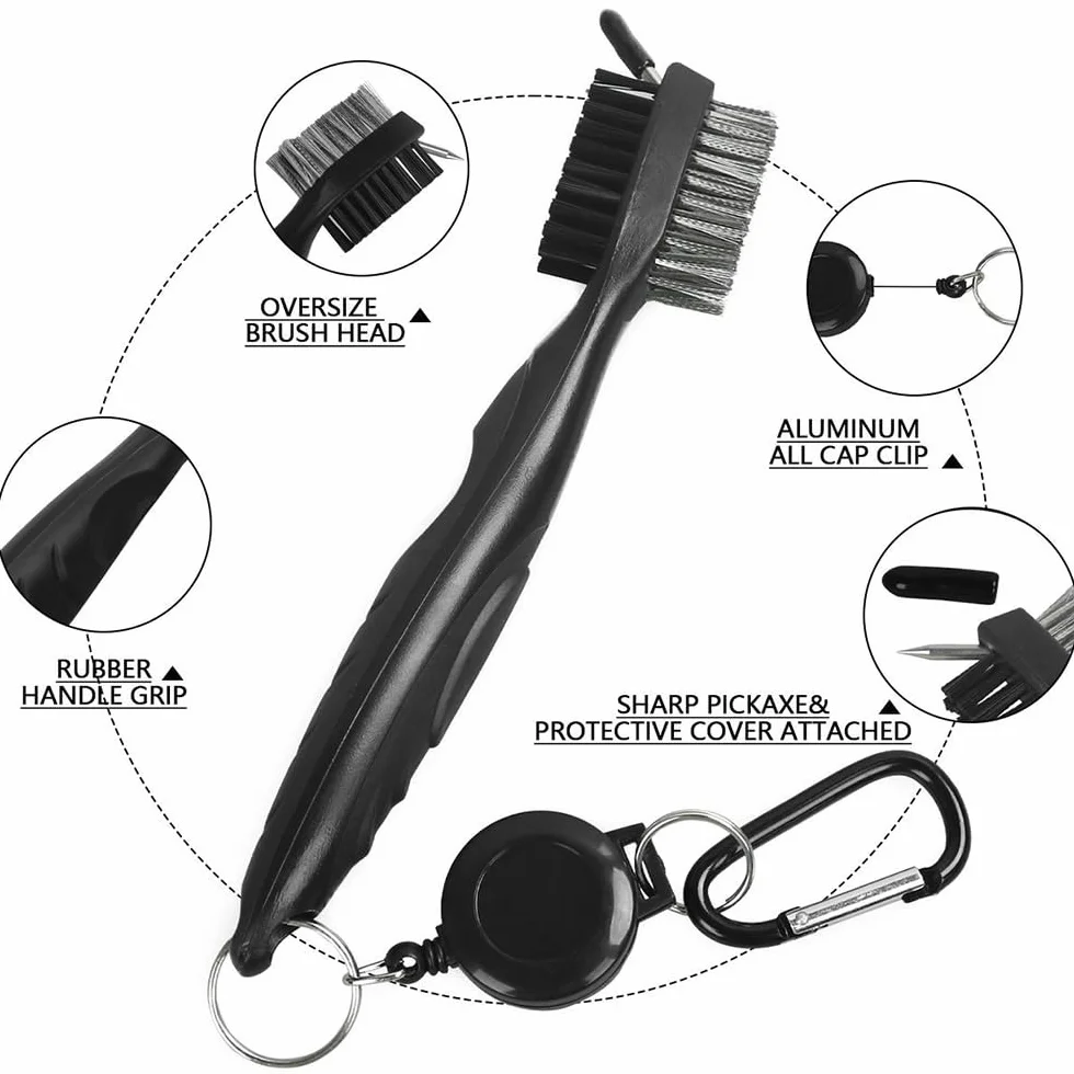 Limpiador de Palos de Golf Cepillo de Doble Cara Nailon y Acero para Limpieza de Grooves