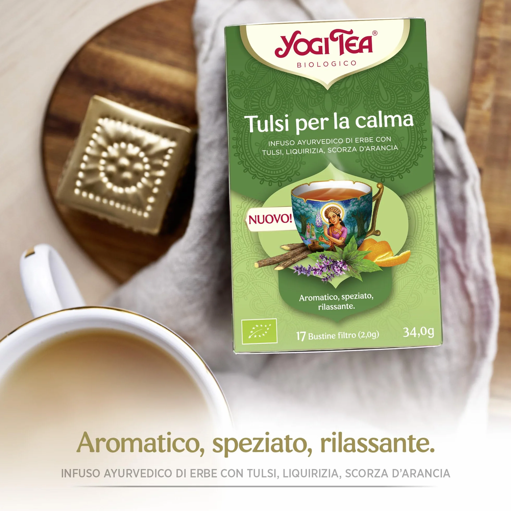 Yogi Tea, Té, Serenidad Tulsi Bio, Infusión Ayurvédica, Sin Cafeína, Mezcla de Albahaca, Regaliz y Naranja - Pack de 6x17 bolsitas (102 bolsitas en total)