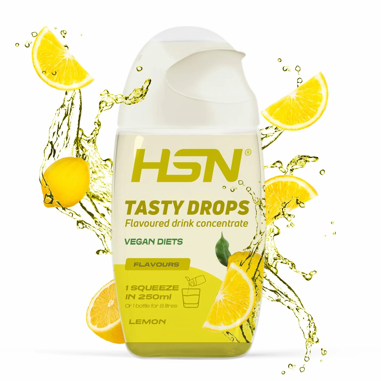 HSN Tasty Drops Saborizante Líquido Sin Calorías para Agua | Sabor Limón - 65ml (hasta 8 litros) | Gotas Saborizantes Sin Azúcar | Potenciador de Bebidas | Apto Vegano, Sin Gluten