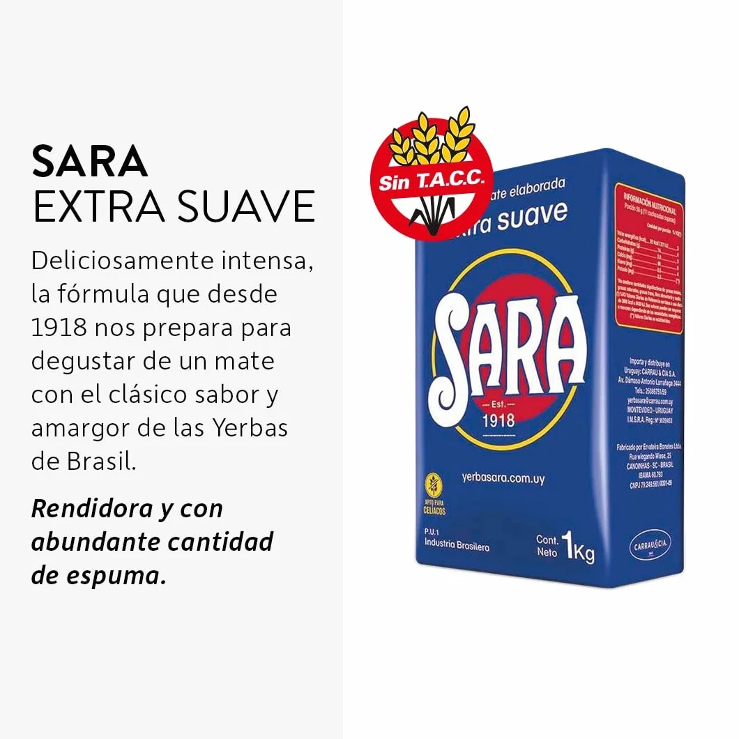 Qumir - Pack de Yerba Mate Sara Azul 1Kg - 3 Unidades - Total 3 Kg de Yerba Mate - Típico Sabor y Molienda Estilo Uruguayo
