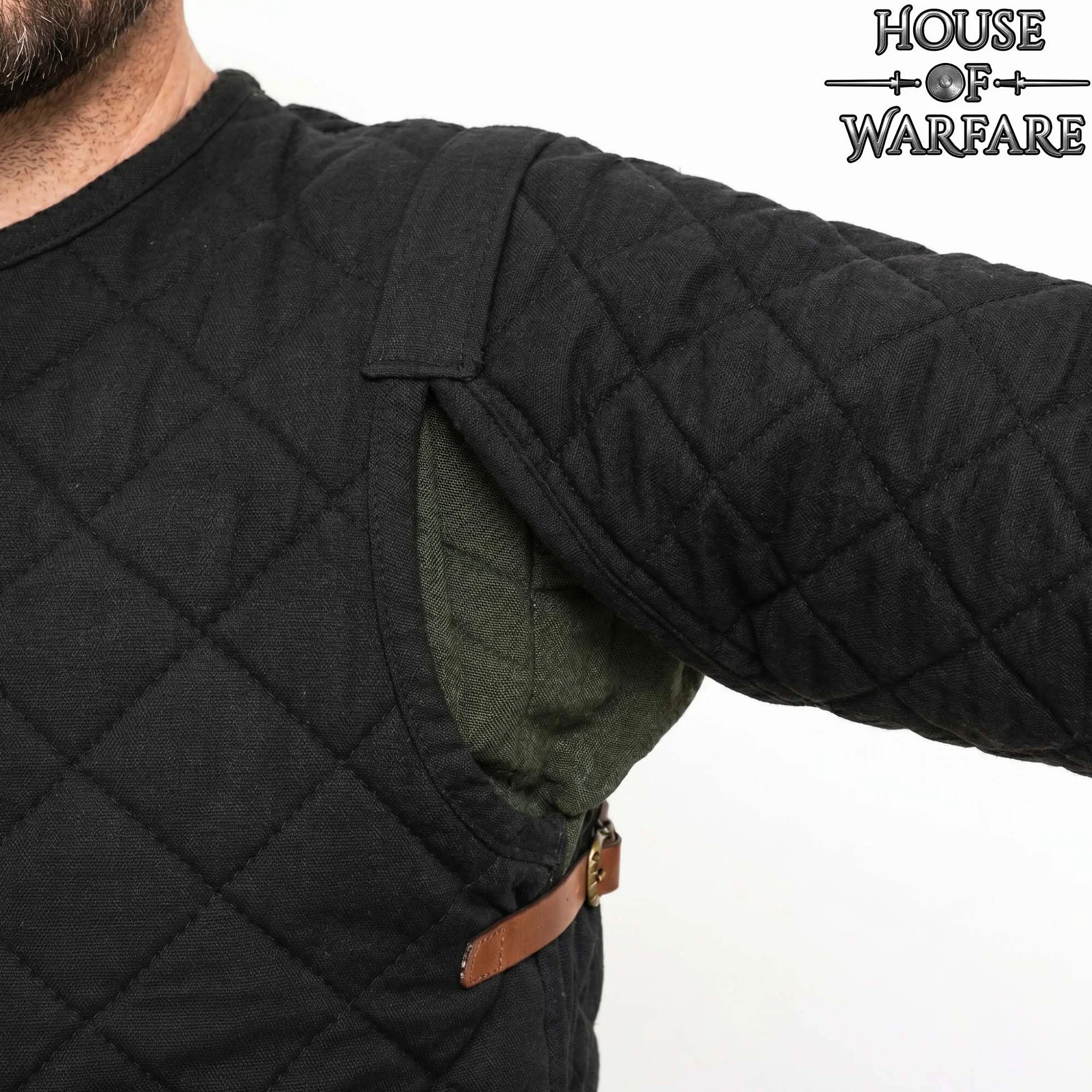Medieval Gambeson acolchada manga completa dos capas LARP negro XXL