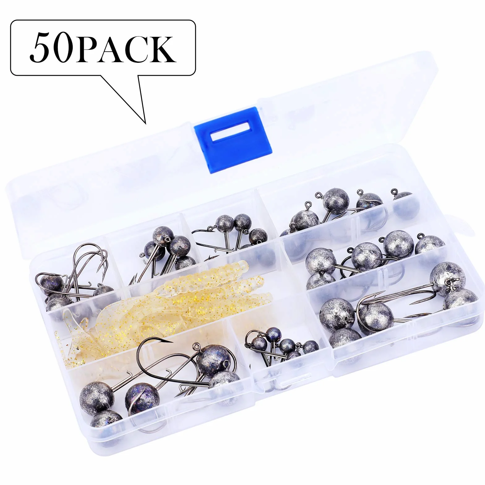 Gancho de Pesca 40pcs, Plantilla de Pesca con Señuelos Suaves, Anzuelo de Plomo 2g 3.5g 5g 7g 10g 14g 17g 20g, para Agua Salada y Dulce