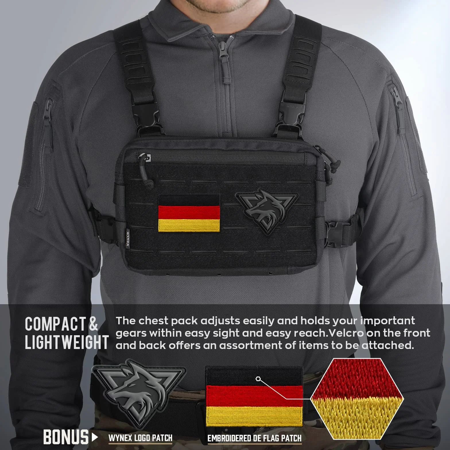 WYNEX Pecho Táctico Rig Pack para Hombres, Corriendo Bolsa de Pecho con Lazo Frontal Airsoft Recon para Caza al Aire Libre EDC