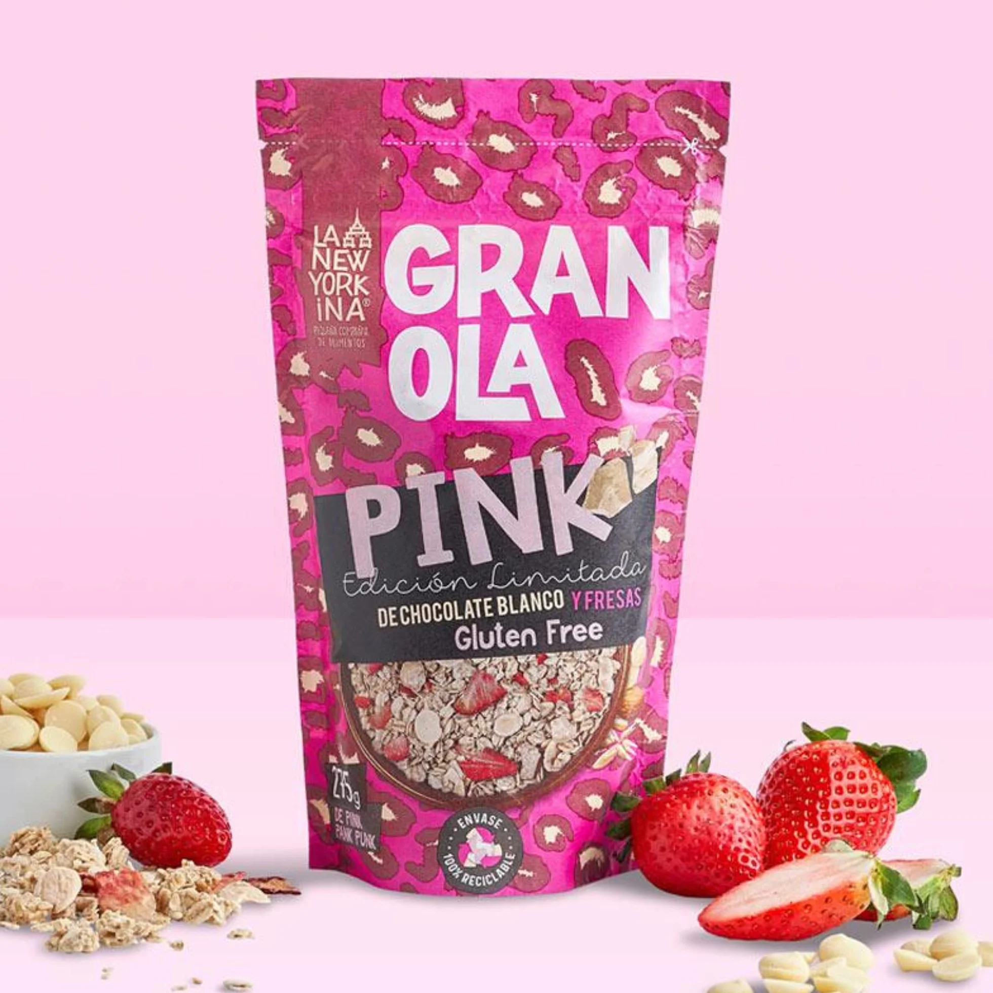 La Newyorkina Granola Sin Gluten 275g Con Chocolate Blanco y Fresas