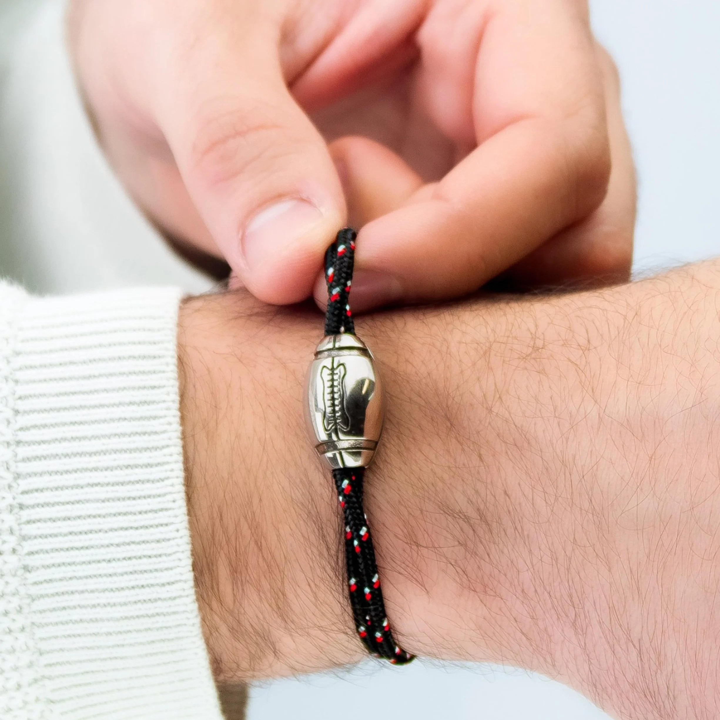 Pulsera de rugby Ernestine Grande Negro Acero inoxidable Nailon