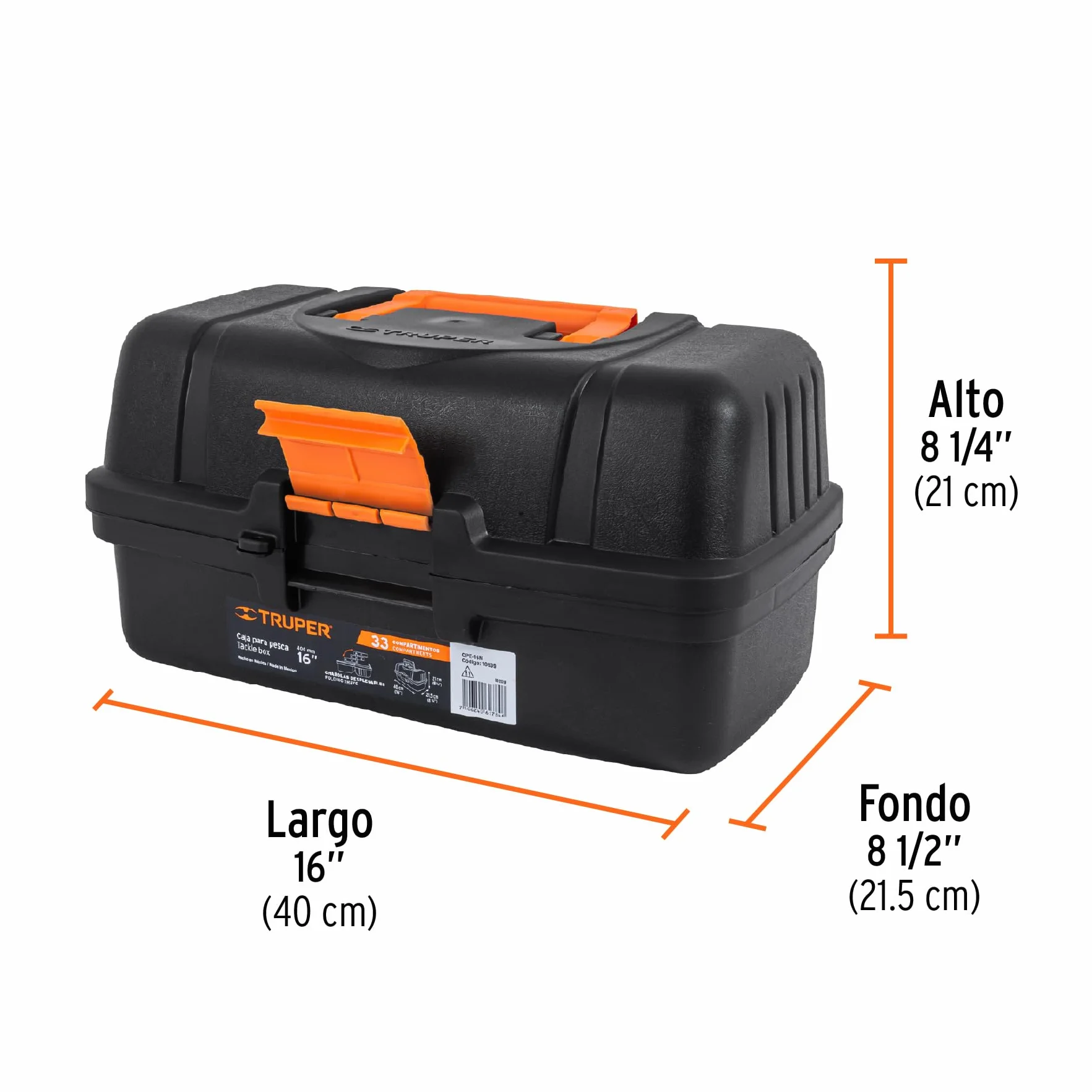 Truper CPE-16N Caja para pesca de polipropileno 16" negro