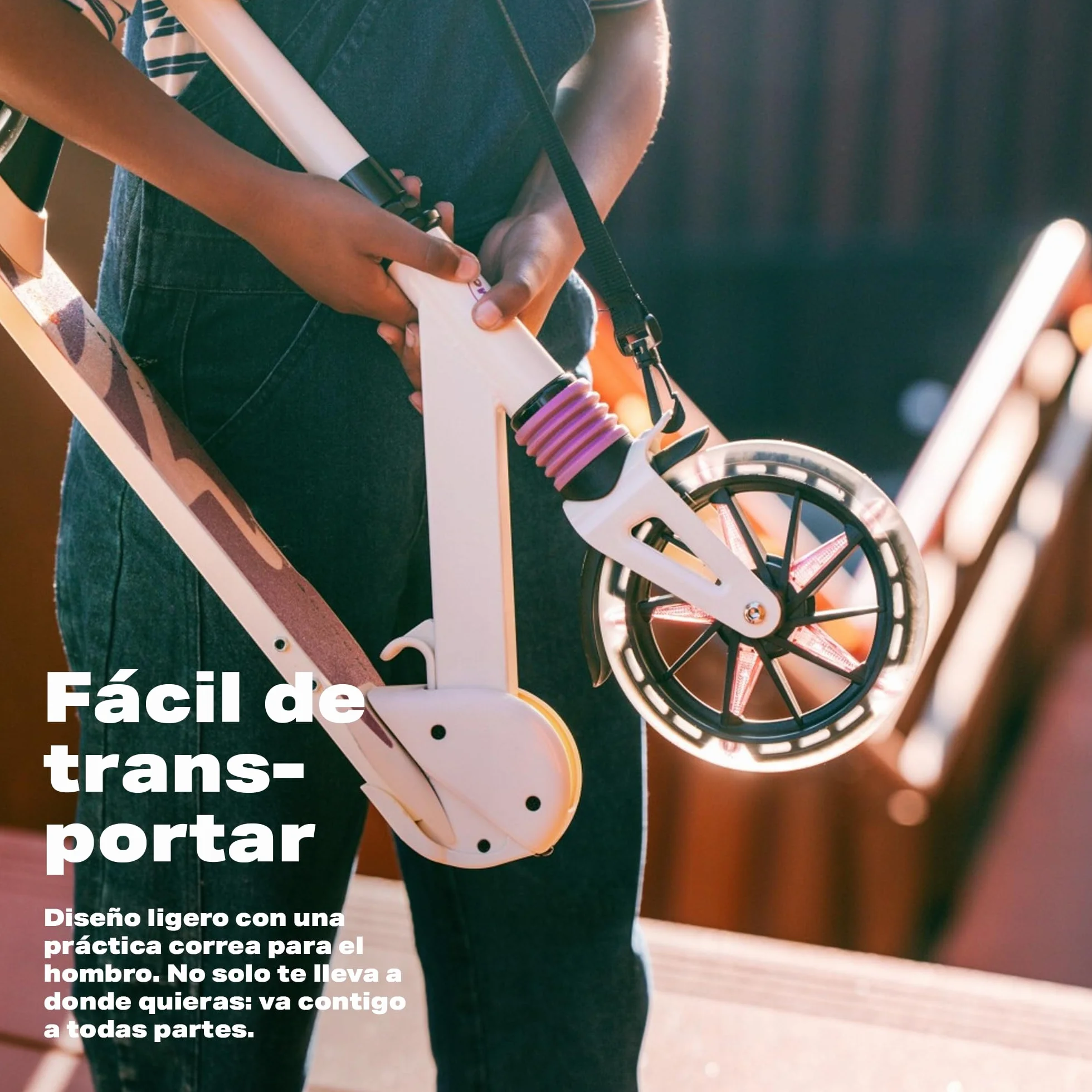 Movino Patinete Plegable Urbano para Niños Adultos Adolescentes hasta 100 kg Ruedas LED 180 mm Manillar Ajustable