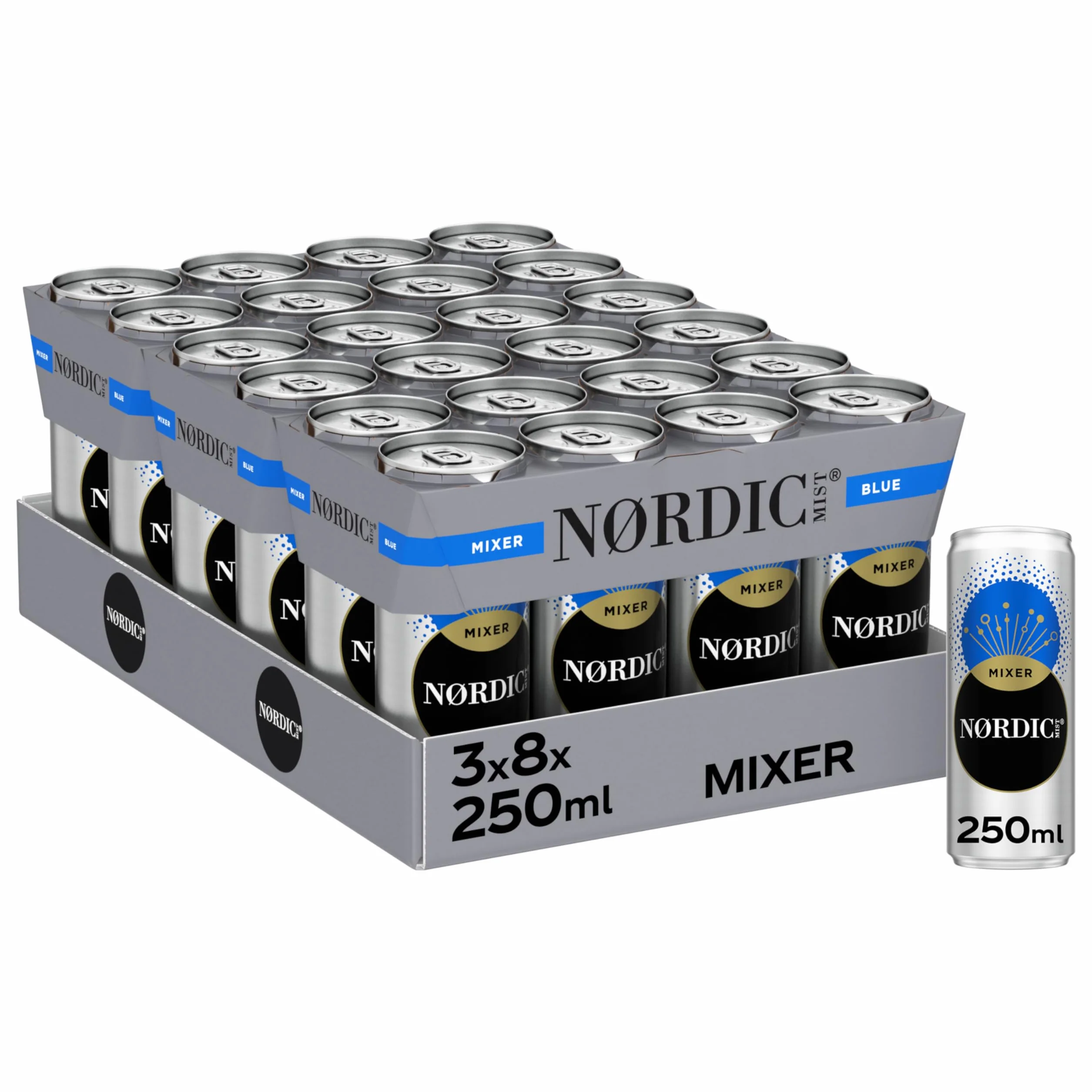 Nordic Mist Mixer Blue Tónica, Bebida Refrescante - Pack de 24 Latas de 250 ml