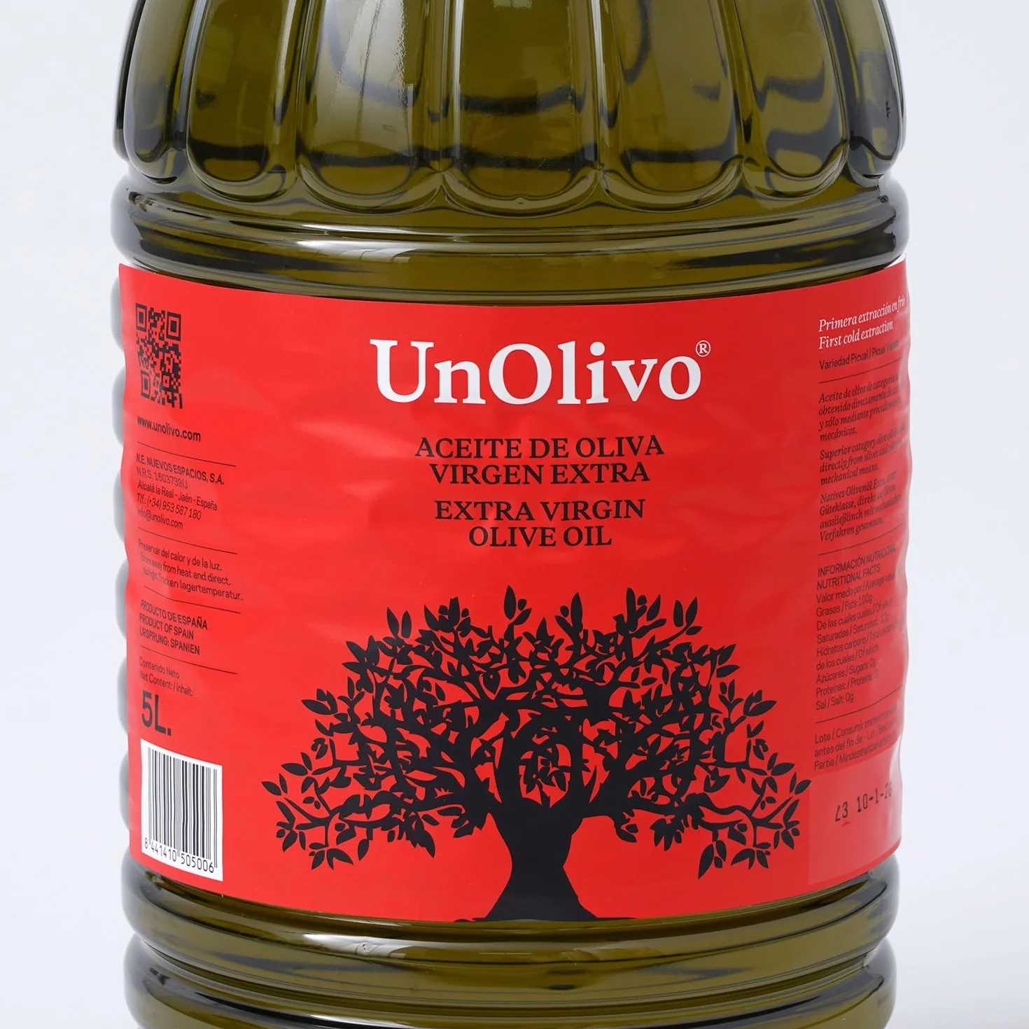 UnOlivo Aceite de Oliva Virgen Extra 5 Litros Pet | Origen Jaén | Variedad Picual | Garrafa AOVE Premium | Prensado en Frío | Persistencia media | Ideal para Tomar en Crudo o para Cocinar
