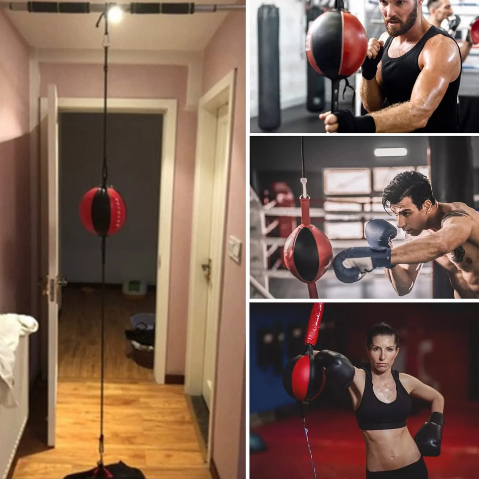 Saco de boxeo de doble extremo, bola suspendida de cuero con bomba de aire
