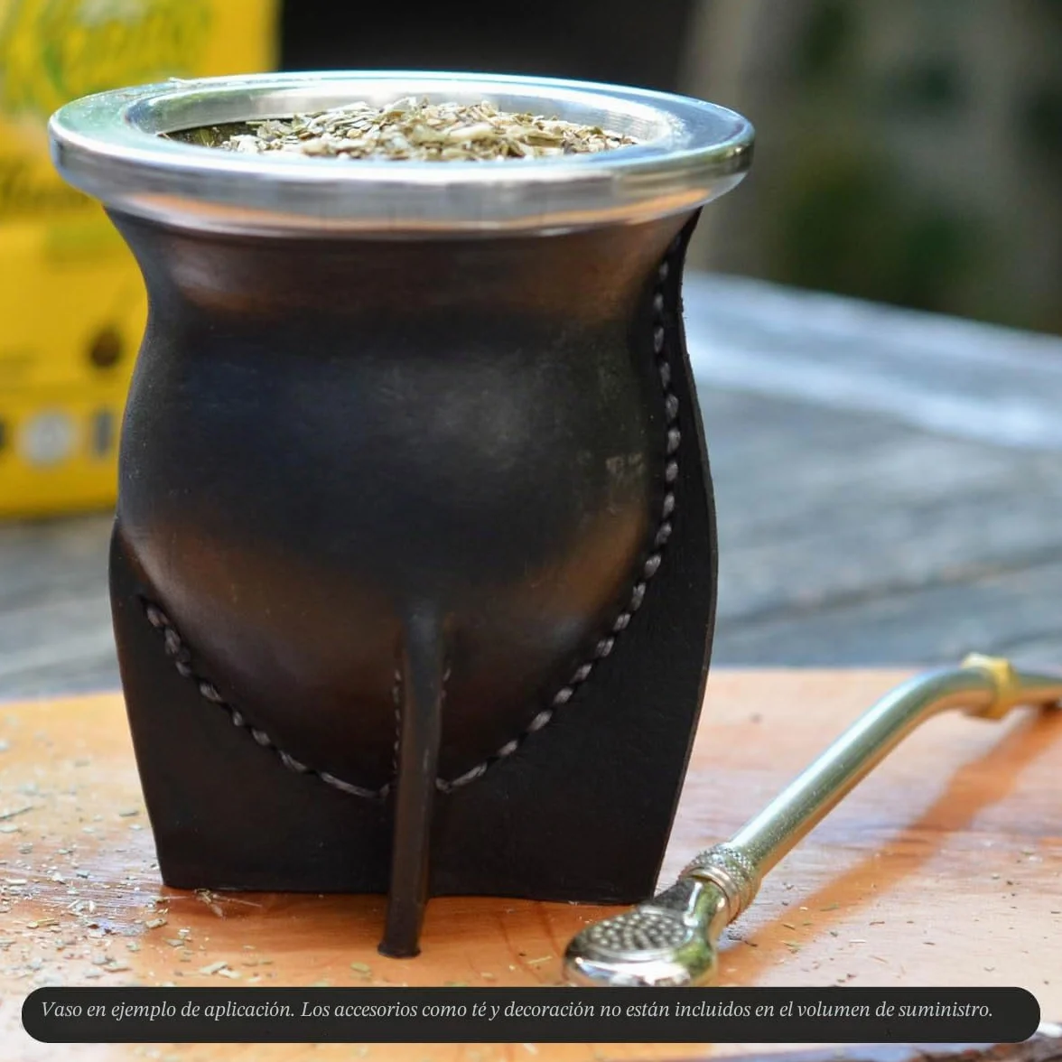 Mate de Vidrio Forrado en Cuero Negro - Mate Argentino Tradicional de Fácil Limpieza para Yerba Mate - No Necesita Curado - Capacidad 200-250 ml