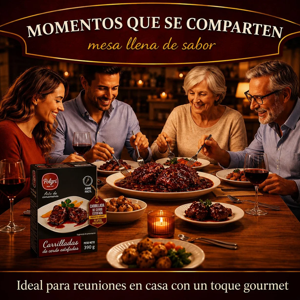 POLGRI Carrilladas de Cerdo Estofadas Conserva Gourmet Lata 390 g x 3 Carne Melosa Lista para Calentar