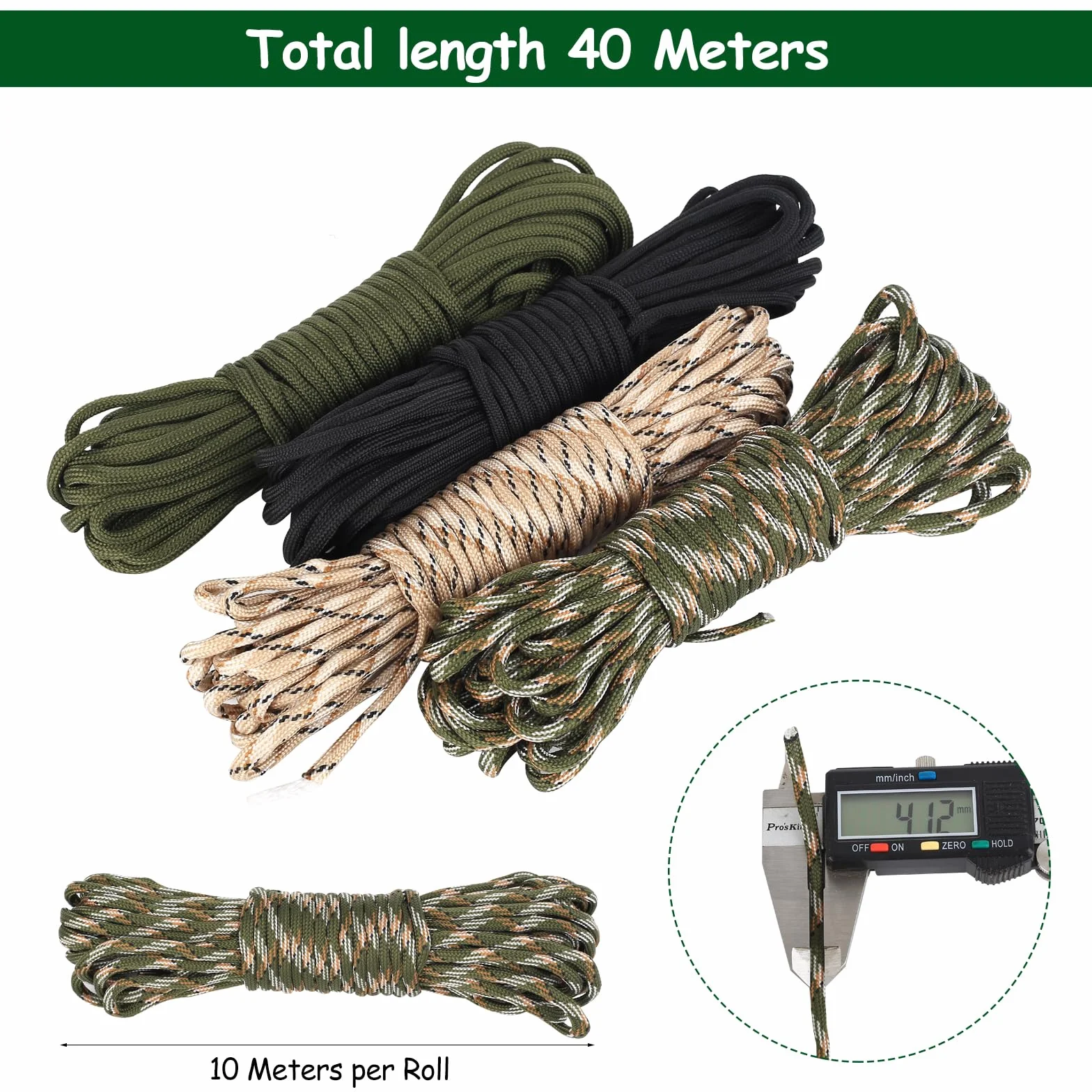 Cuerda Paracord Multiusos 4mm x 10m, 4 Unidades para Manualidades, Senderismo y Camping