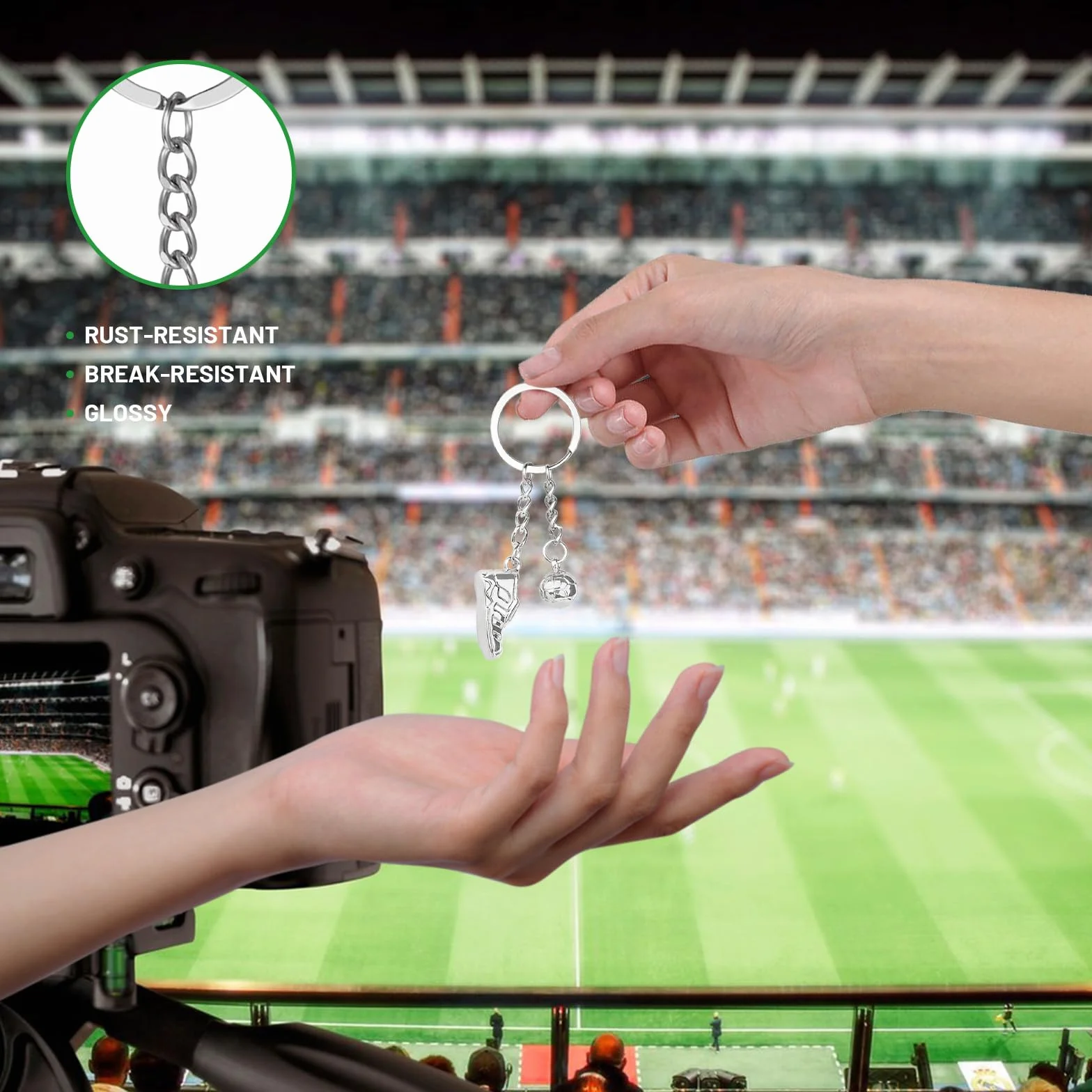 Llavero de Fútbol Plateado Mini Bota y Balón para Niños y Adultos