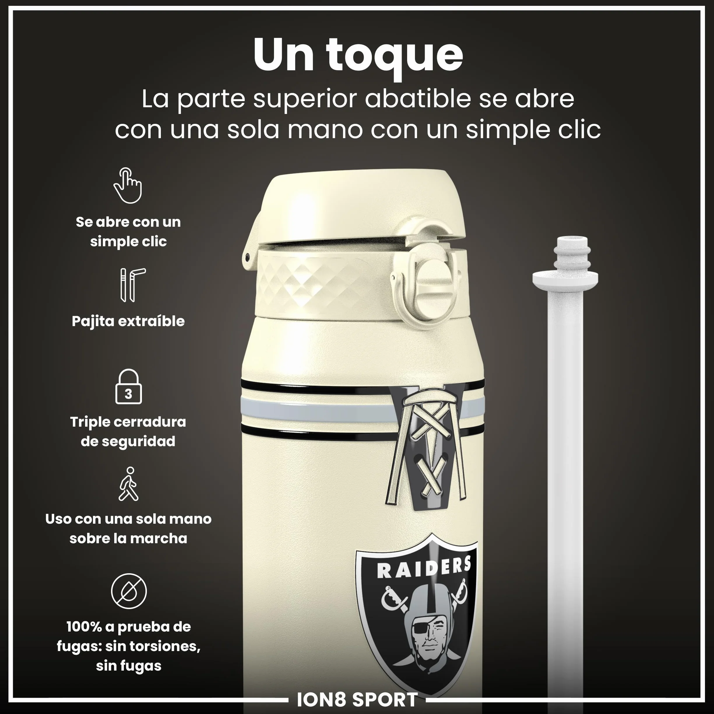 ion8 Botella Acero Inoxidable a Prueba de Fugas, Fácil de Abrir, Cerradura Segura, Asa Transporte, Lavavajillas