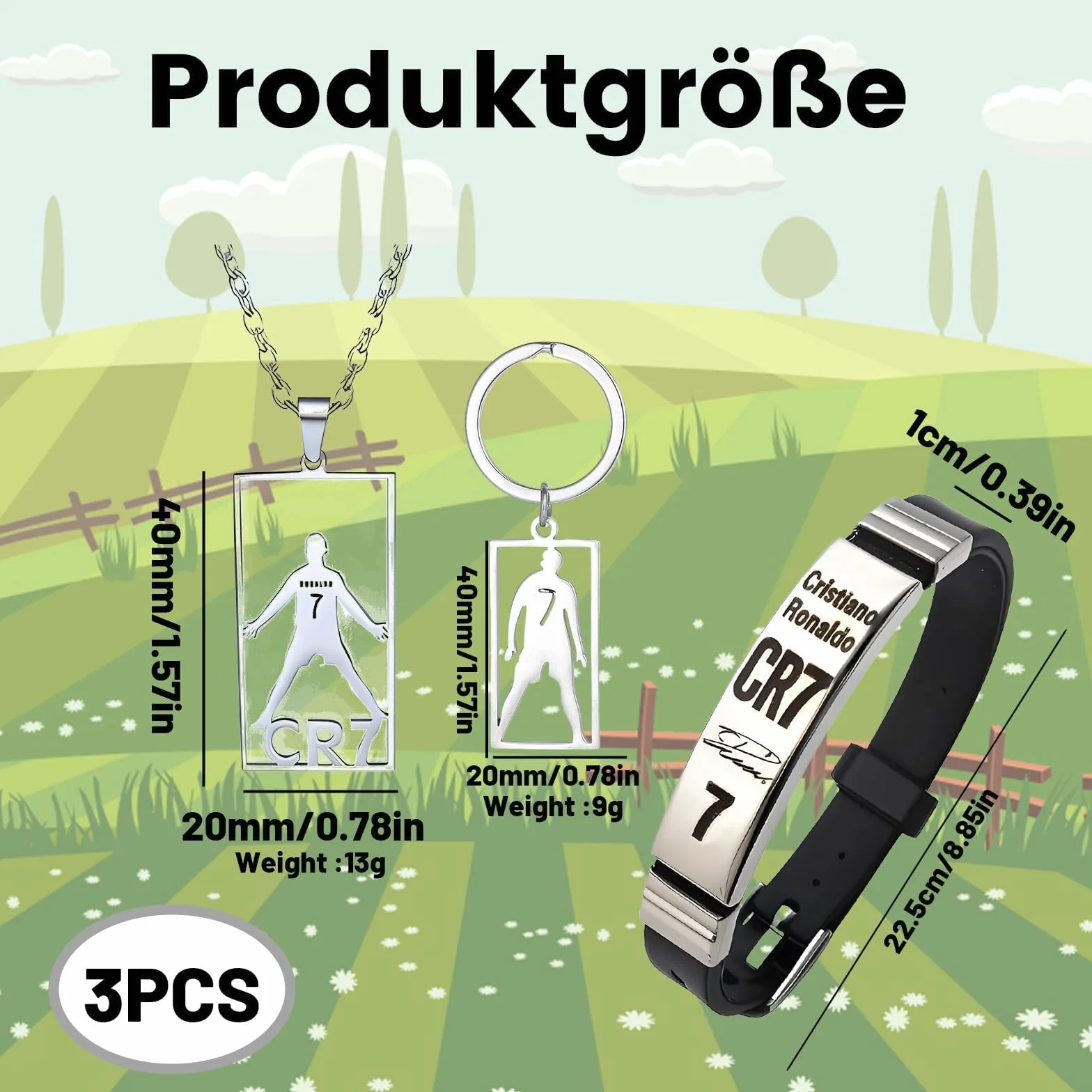 Juego de accesorios de fútbol CR7 3 piezas pulsera collar llavero