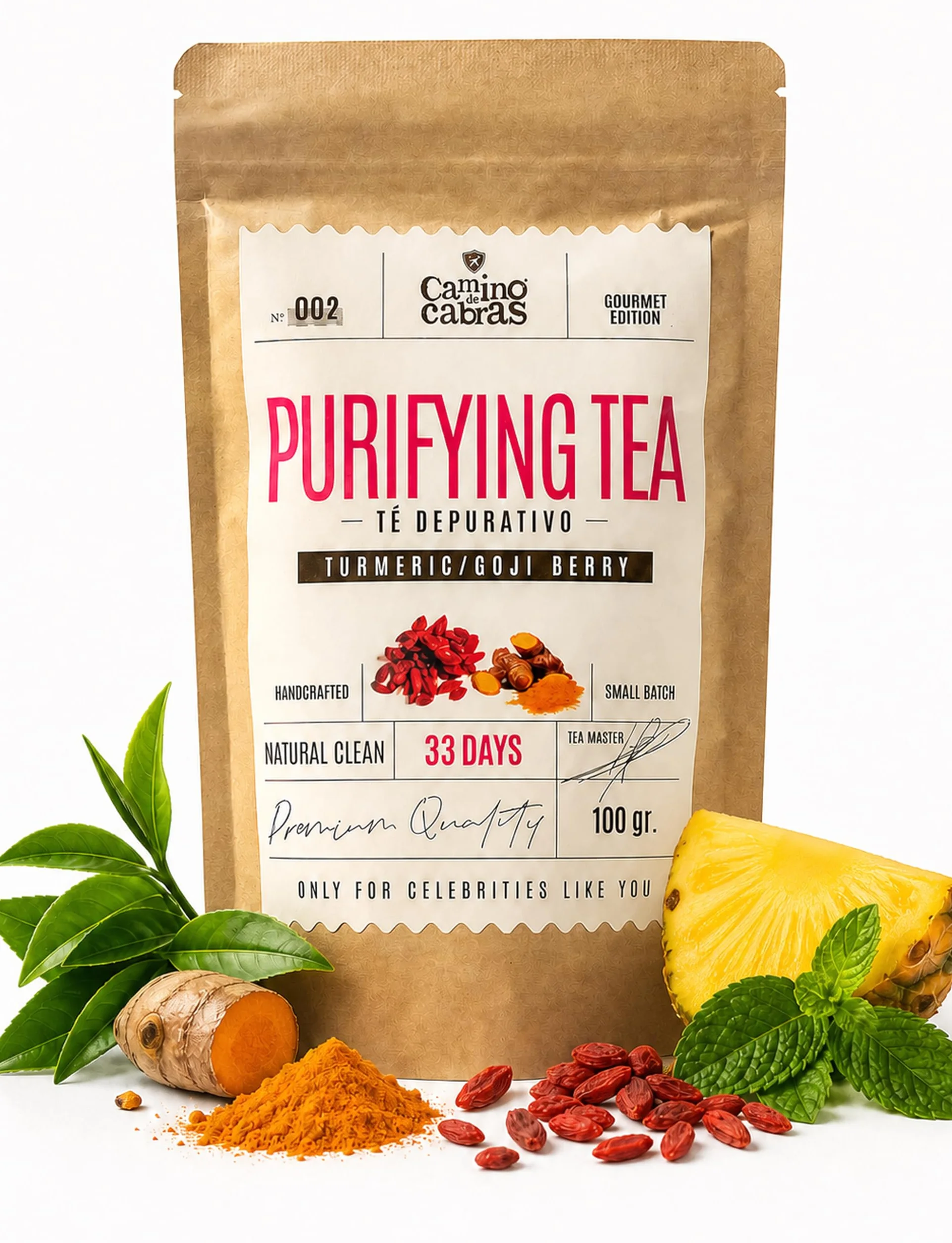 DETOX | Té Depurativo | Infusión drenante con efecto diuretico | Te Verde, Cola de Caballo, Diente de León, Curcuma, Jengibre, Bayas de Goji, Piña | Antioxidante Natural 100g